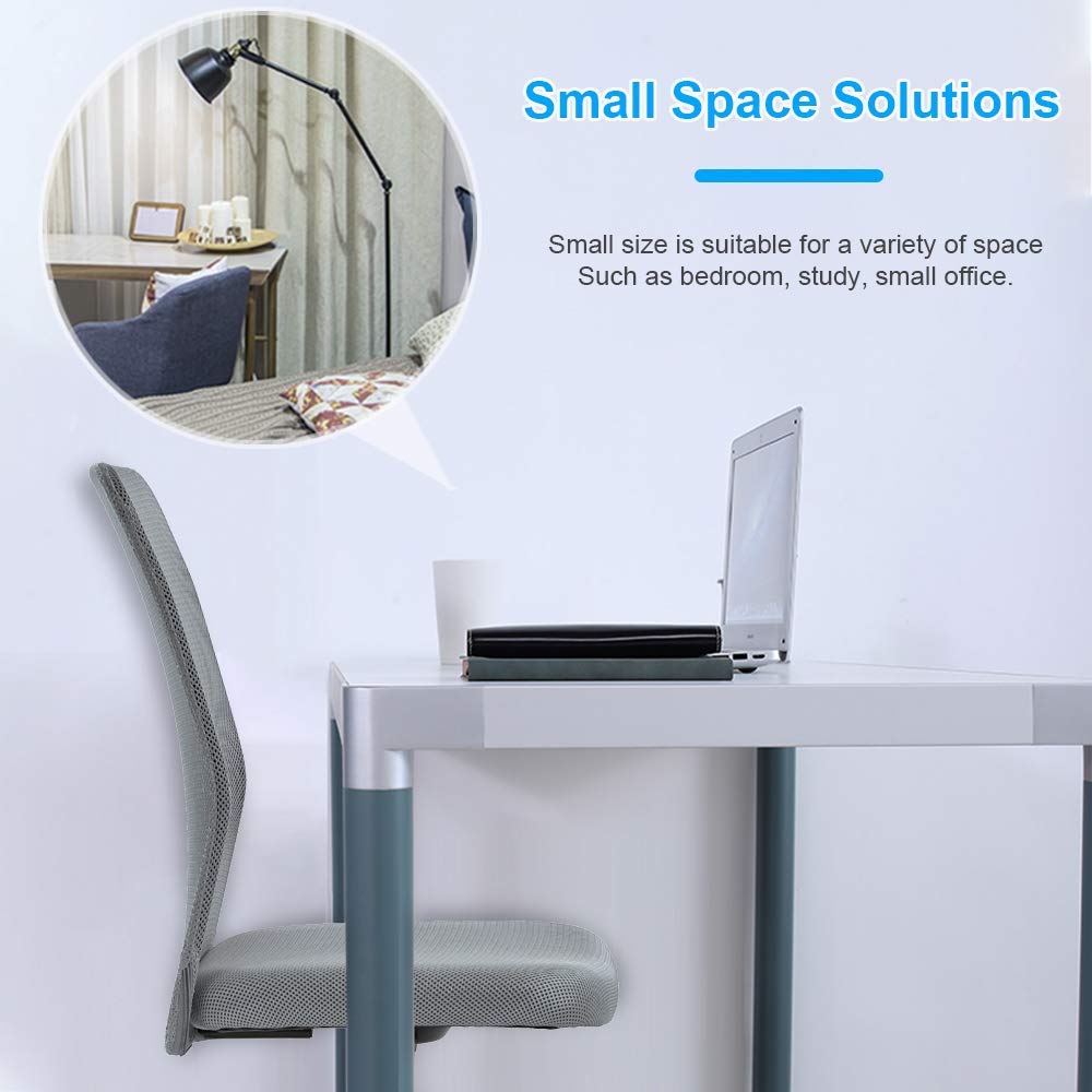 Ergonomic Mesh Office Chair - Adjustable Armless Computer Desk Chair with Swivel & Rolling Wheels for Home Office, Work, Meetings - Grey (Ideal for Long Hours of Sitting & Productivity)