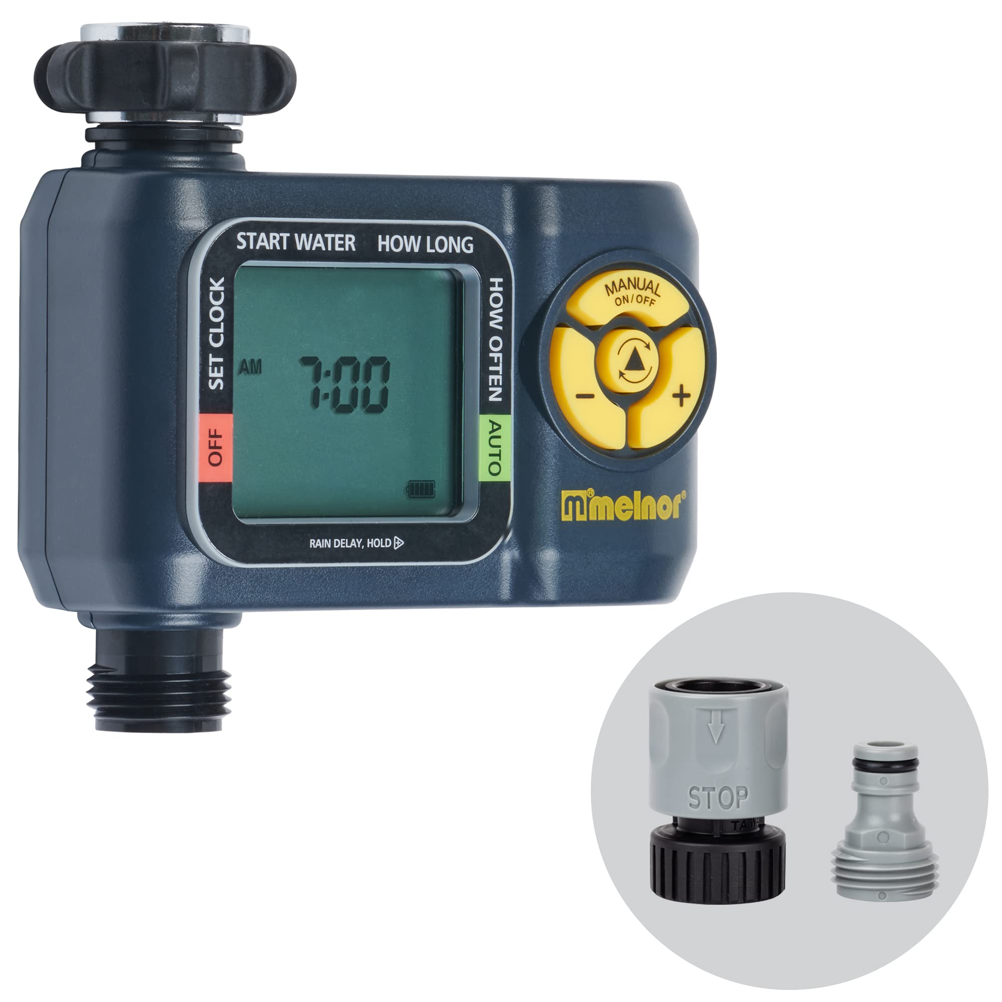 Melnor 65138AMZ AquaTimer Digital Hose Timer - 1-Zone Watering System with QuickConnect Bundle (Black & Yellow) - Perfect for Lawn, Garden & Outdoor Irrigation