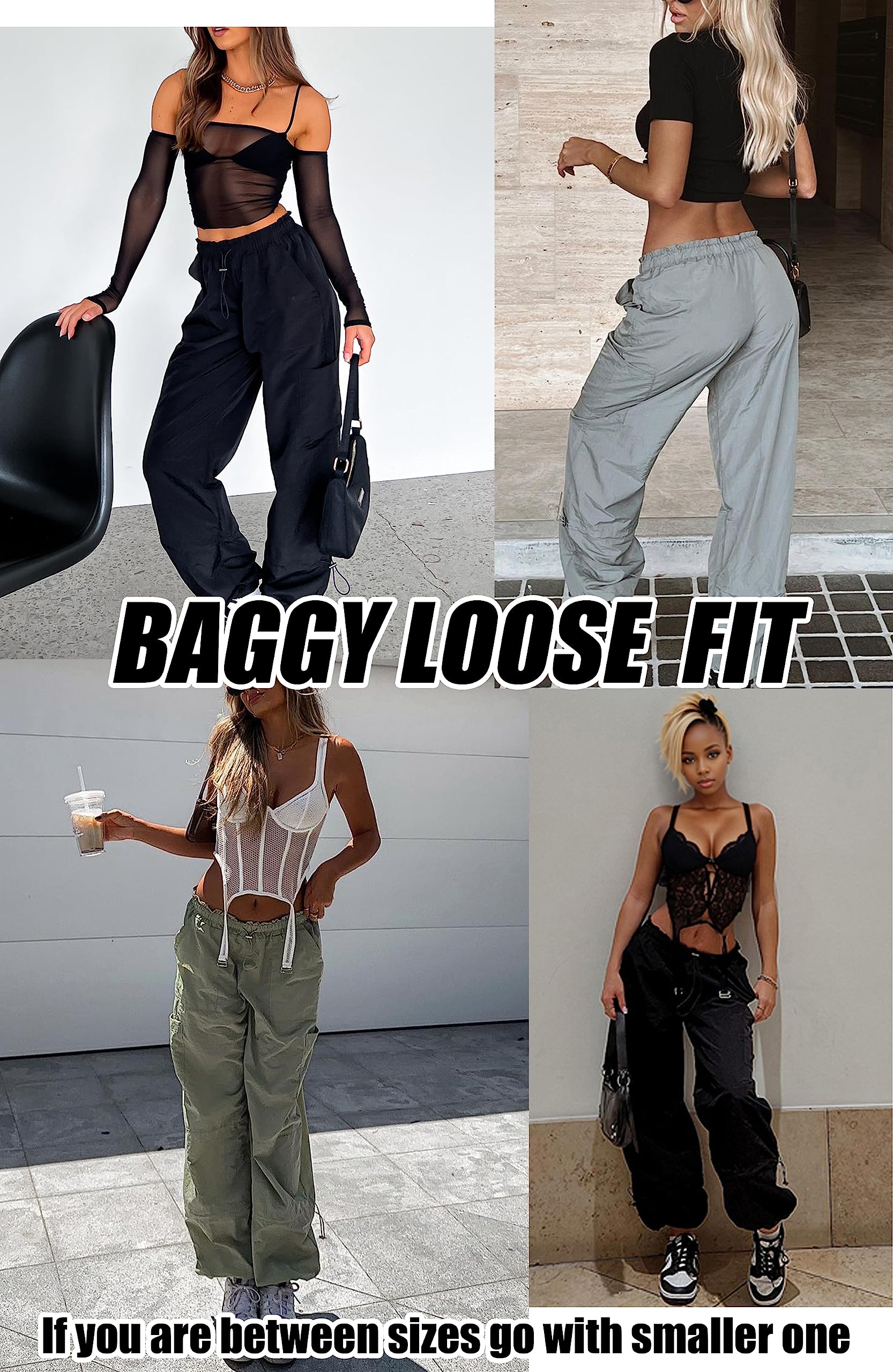 Women's Cargo Pants - Baggy Parachute Pants for Women | Y2K Rave Pants & Festival Outfits | Perfect for Concerts, Streetwear & Casual Fashion