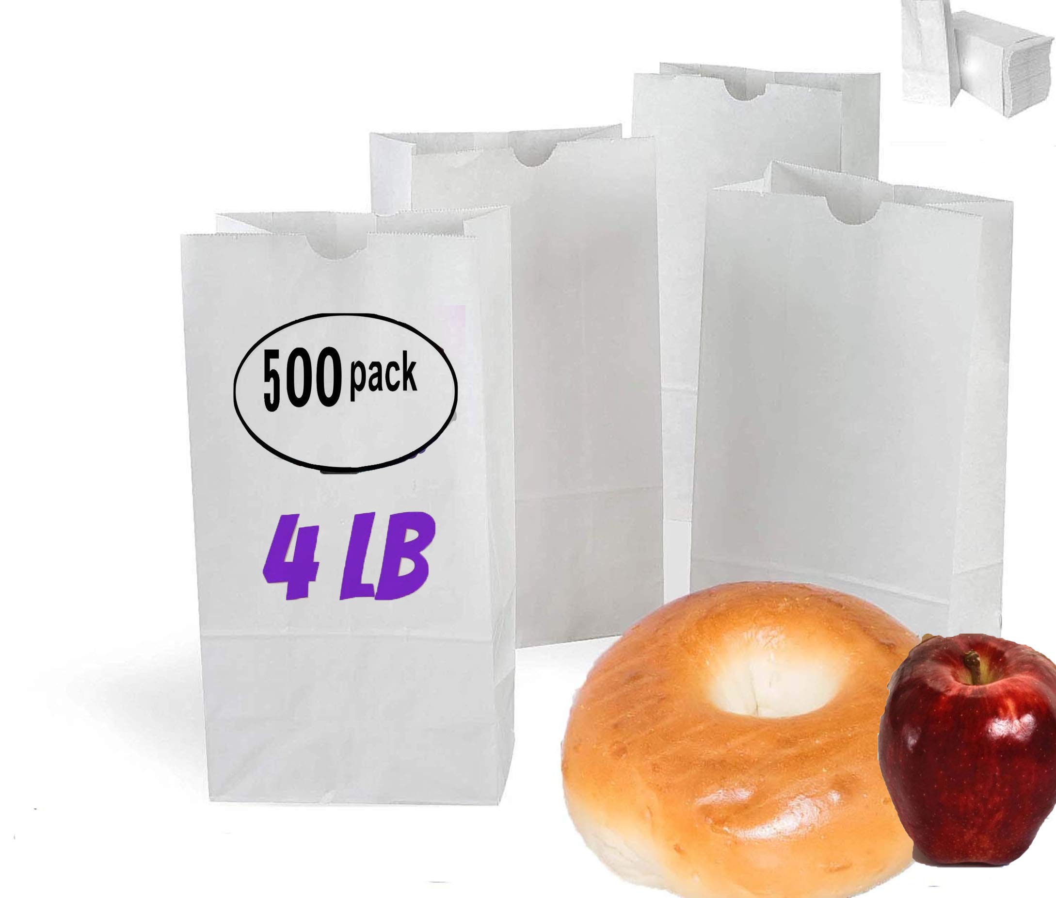 Pizety White Lunch Bags 4lb (Pack of 500) - Premium White Paper Bags for Lunch, Crafts, Party Favors, Puppets & Pharmacy Use | Ideal for School, Office, Picnics & Retail Packaging