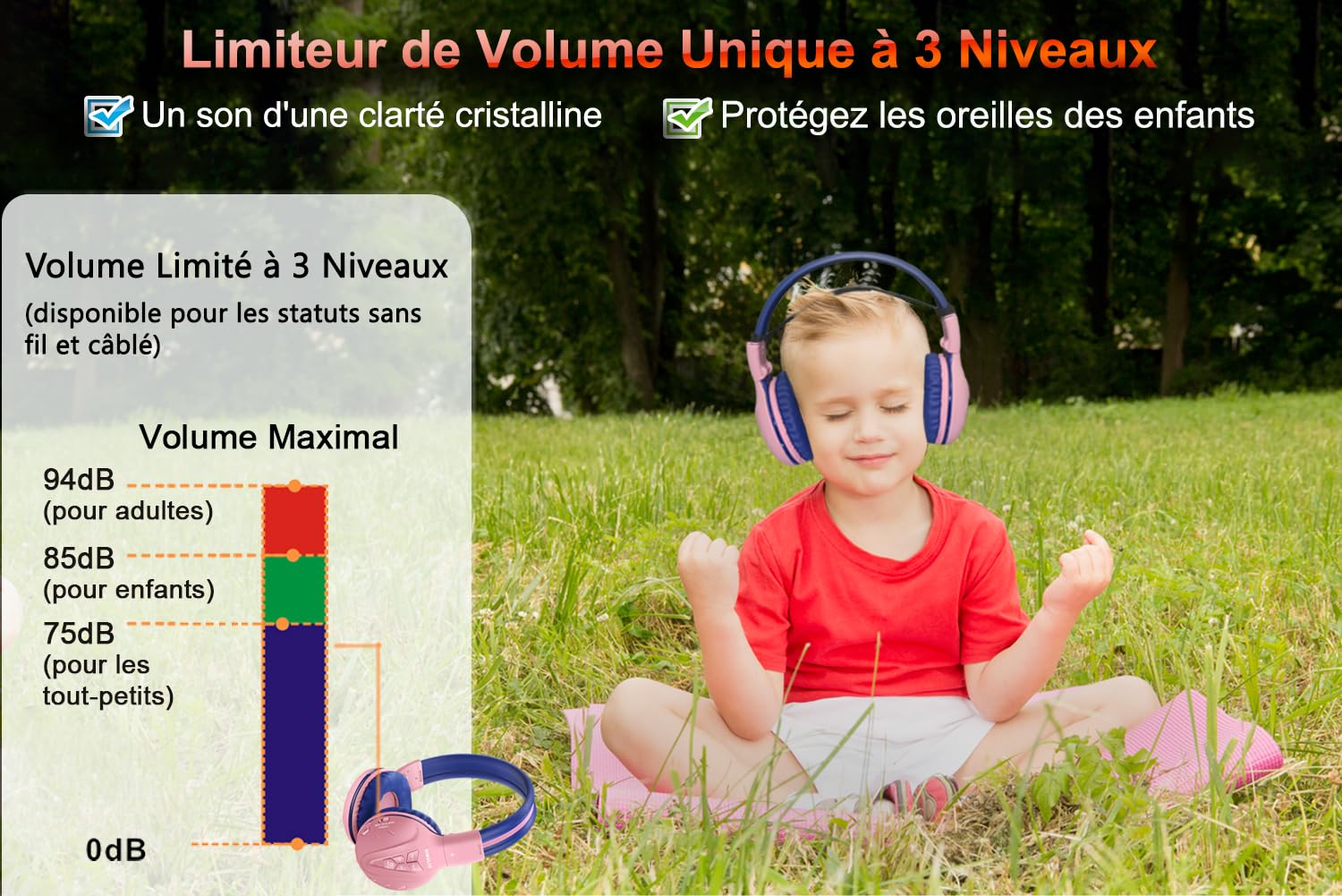 SIMOLIO Kids Bluetooth Headphones with Microphone - Volume Limited (75dB/85dB/94dB) Wireless Over-Ear Headset for Boys & Girls, Adjustable & Foldable Design - Perfect for School, Travel, Airplane & Tablet Use (Grey)