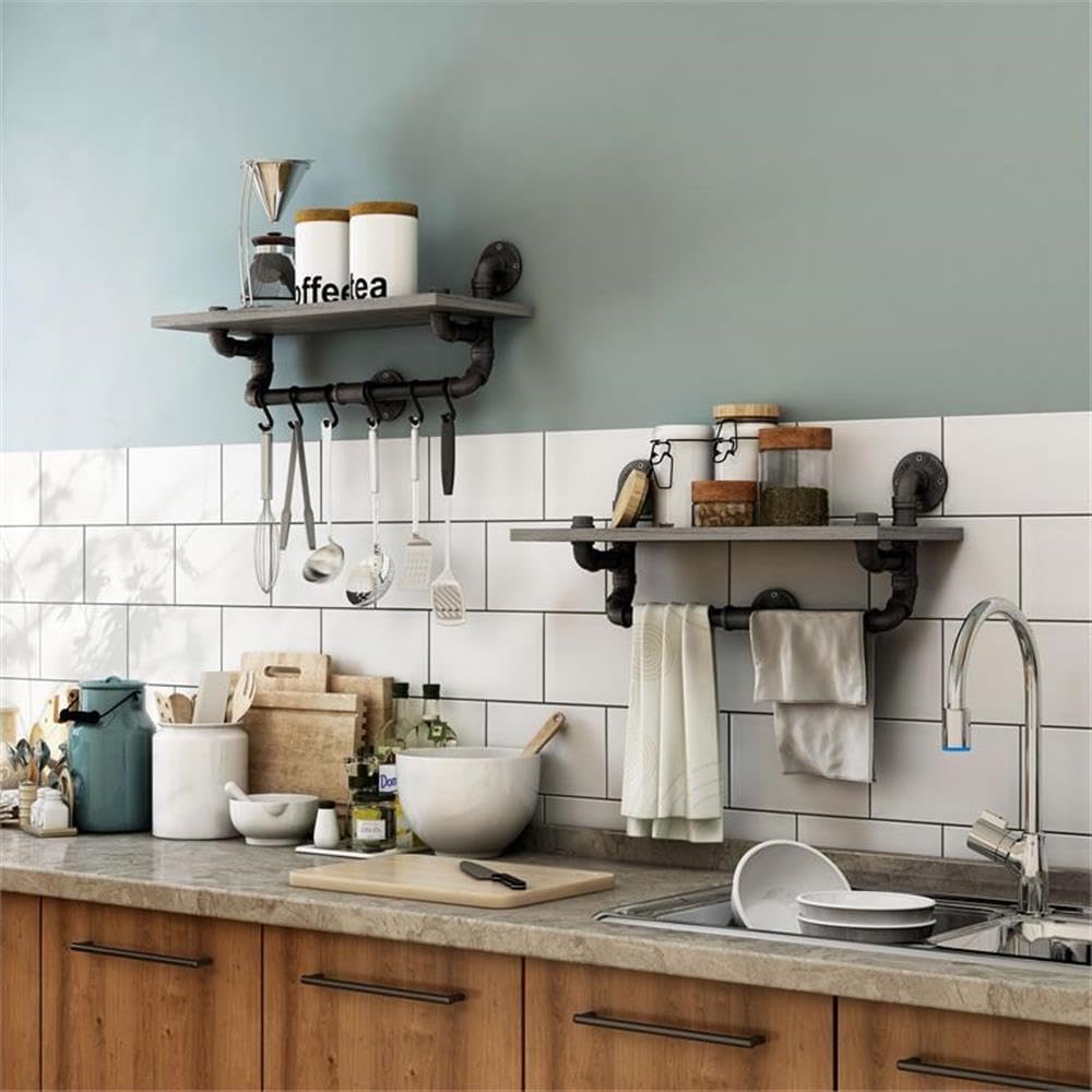 Furniture of America Gren Industrial Metal Floating Shelf - Gray & Black Wall Shelves for Living Room, Bedroom, Bathroom & Office Storage & Decor