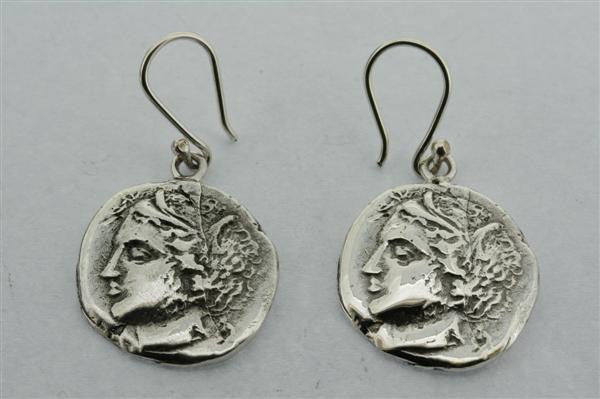 Persephone Coin Earrings for Women - Sterling Silver Dangle Earrings - Greek Mythology Jewelry - Perfect for Parties, Weddings & Everyday Wear