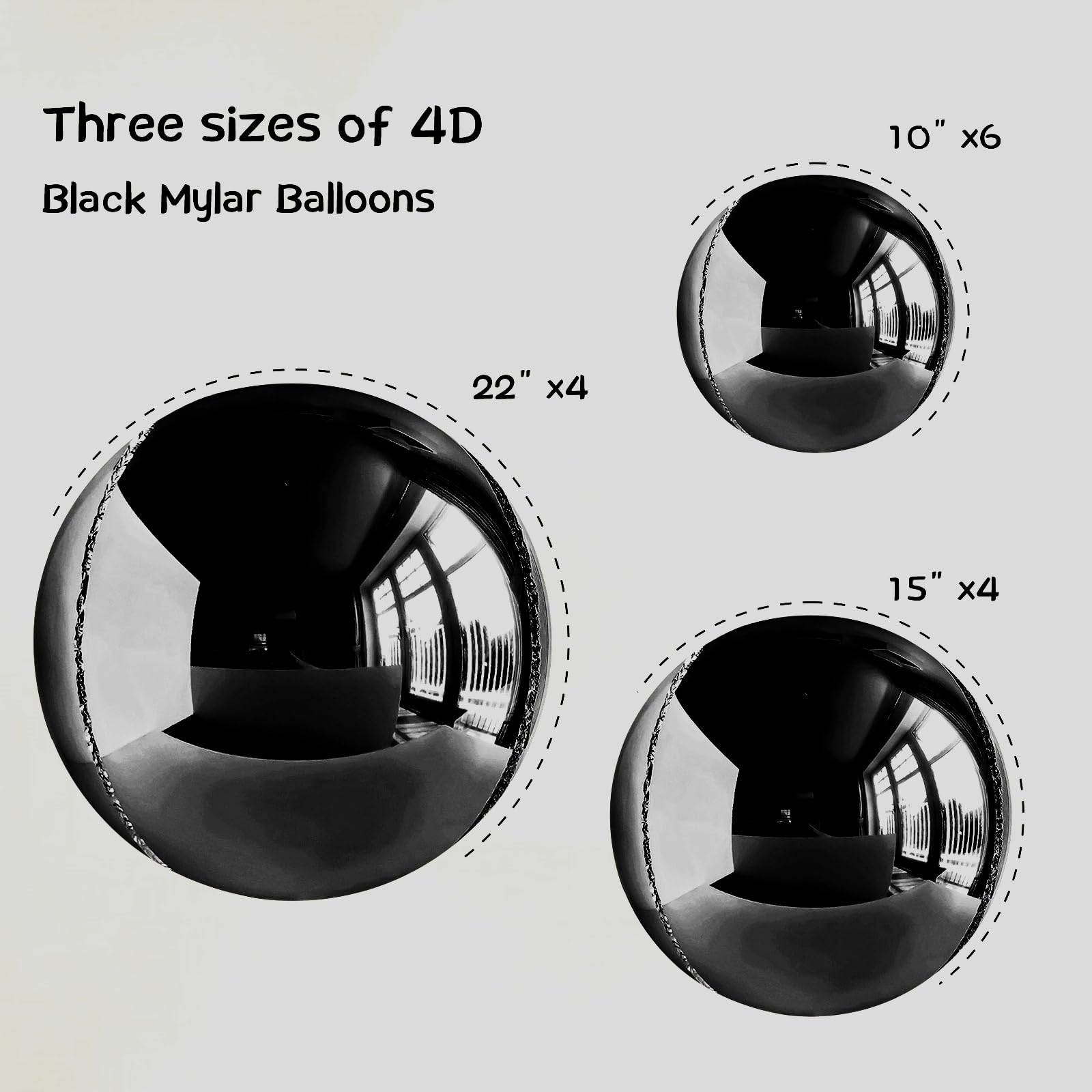 14pcs Black Foil Balloons Set - 22in, 15in, 10in Mylar Balloons for Party Decorations | Large Metallic Chrome Balloons for Birthday, Wedding, Anniversary & Graduation Events | 360 Degree 4D Round Helium Balloon Kit