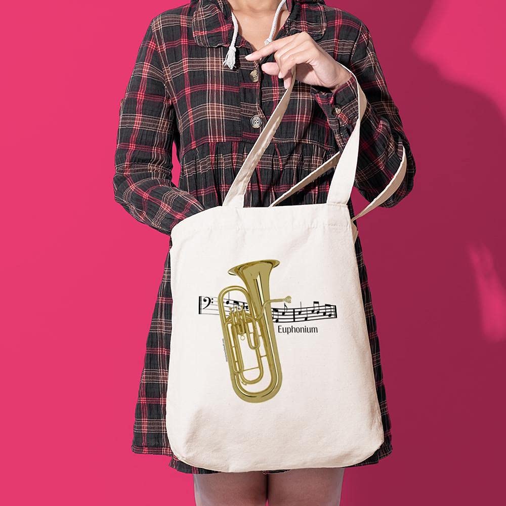 Euphonium Music Tote Bag - Natural Canvas Reusable Shopping Bag for Musicians | Perfect for Band Practice, Grocery Shopping & Eco-Friendly Daily Use