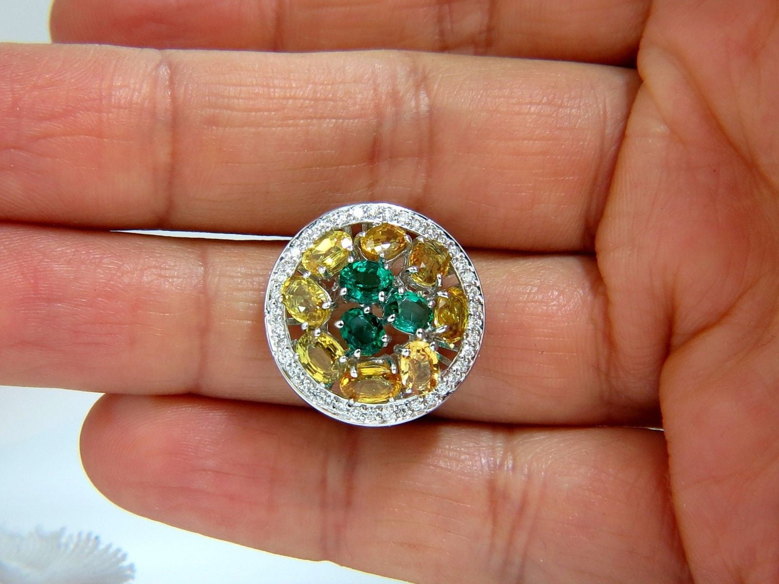 5.62CT Natural Fancy Yellow Sapphire & Vivid Green Emerald Cluster Ring | Elegant Jewelry for Women, Wedding, Engagement & Special Occasions