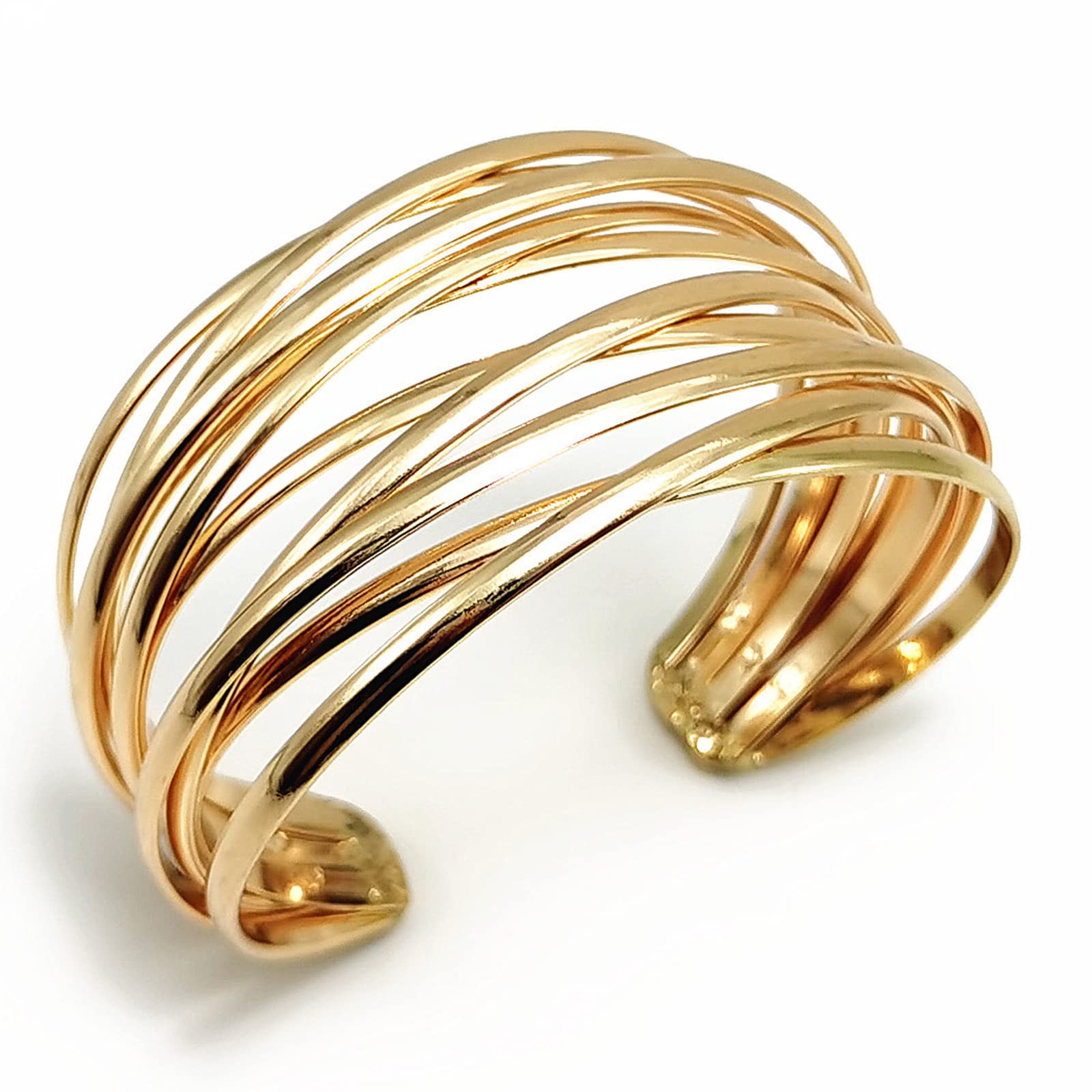 Chunky Gold Cuff Bracelet for Women - Fashionable Gold Line Web Wrist Bangle - Elegant Costume Jewelry for Parties, Weddings & Evening Events
