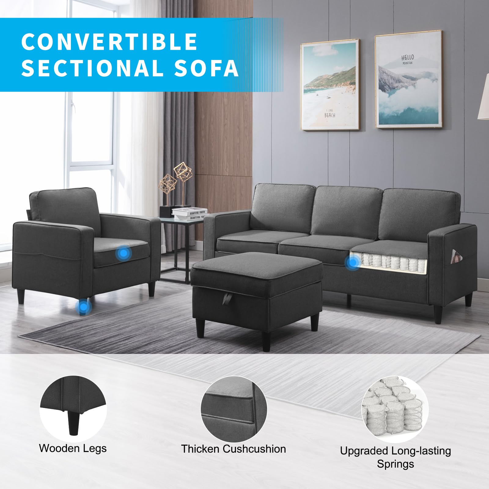 2-Piece L-Shaped Modular Sectional Sofa Set with Chaise & Storage - Modern Living Room Couch & Armchair Set for Small Spaces, Apartments, and Family Gatherings