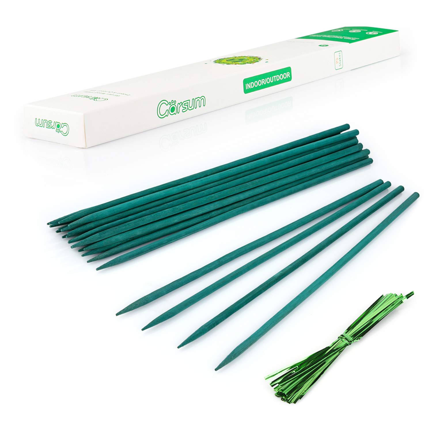 Garsum 15 Inch Green Bamboo Sticks for Plants - 25 Pack | Natural Wooden Garden Stakes, Floral Plant Supports & Sign Posts | Perfect for Indoor/Outdoor Gardening, DIY Projects & Home Decor