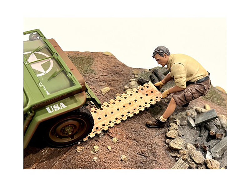 1/18 Scale 4X4 Mechanic Figure 2 with Board Accessory - American Diorama Model Car Accessory for Off-Road Vehicle Scenes & Diorama Displays