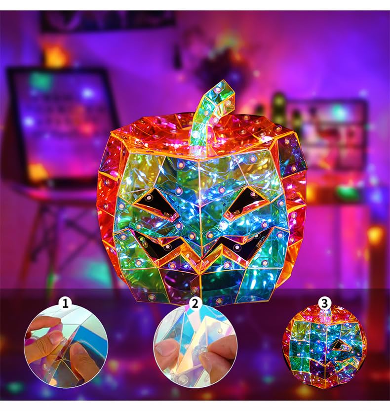 Prismatic Iridescent LED Ghost Light - Halloween Decorations with Spooky Glow, Perfect for Pumpkin Displays & Haunted House Themes