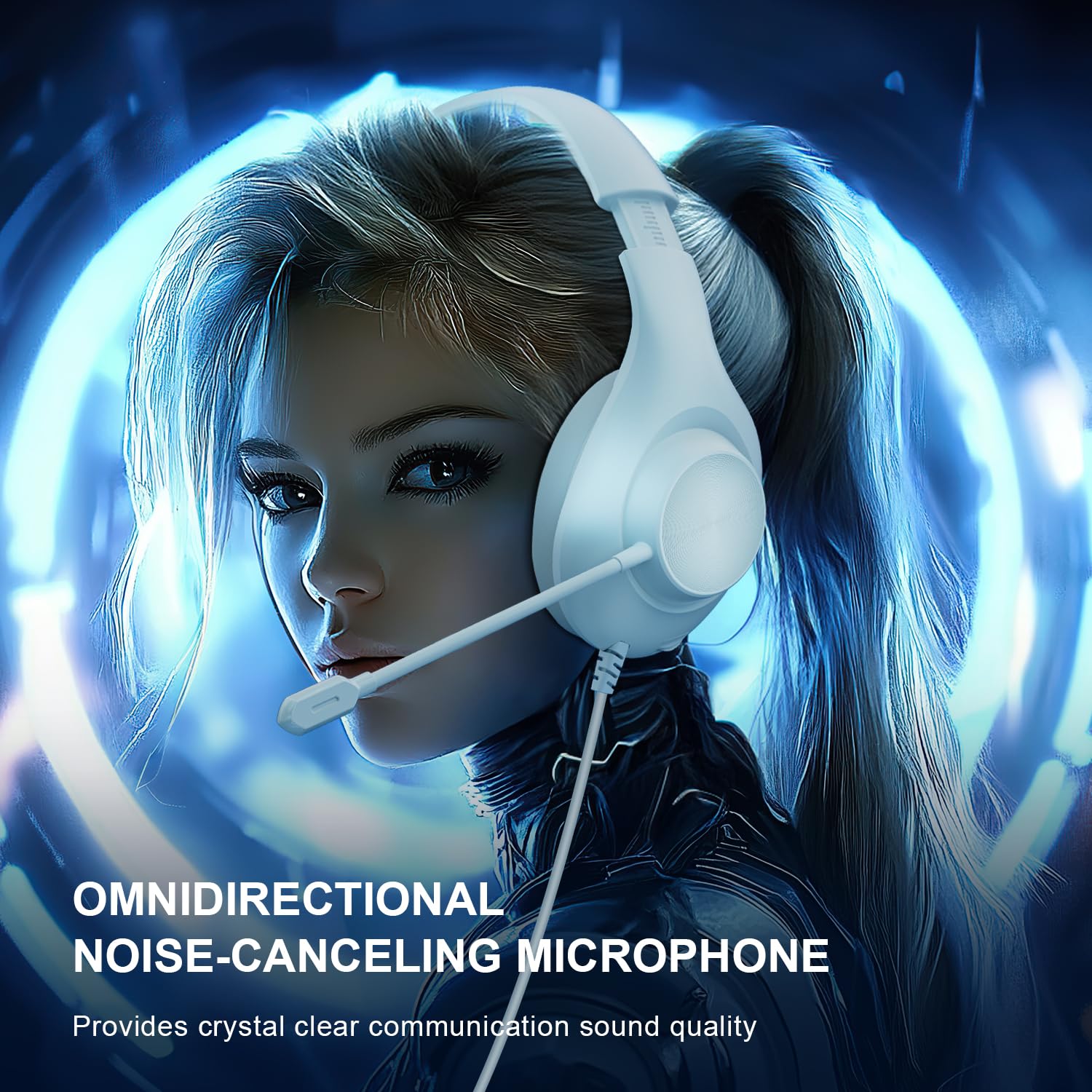 YOTMS Wired Gaming Headset for PS5, PC, Xbox Series X/S, Switch - 7.1 Surround Sound, Noise Cancelling Mic, Memory Foam Earmuffs (White) - Perfect for Competitive Gaming, Streaming & Online Chat