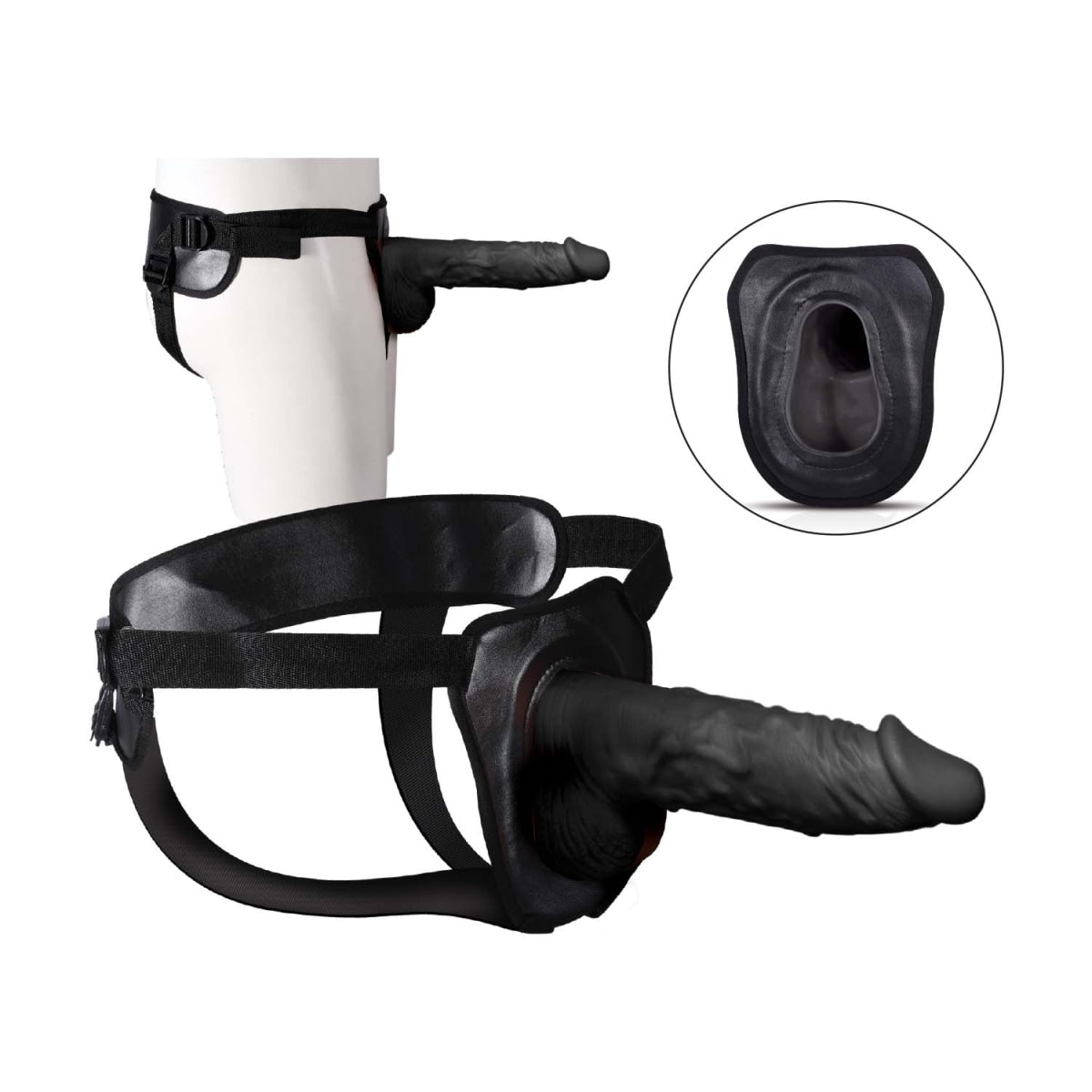 Erection Assistant Hollow Strap-On Dildo 9.5 Inch Black - Perfect for Couples Play, Solo Use & BDSM Scenes