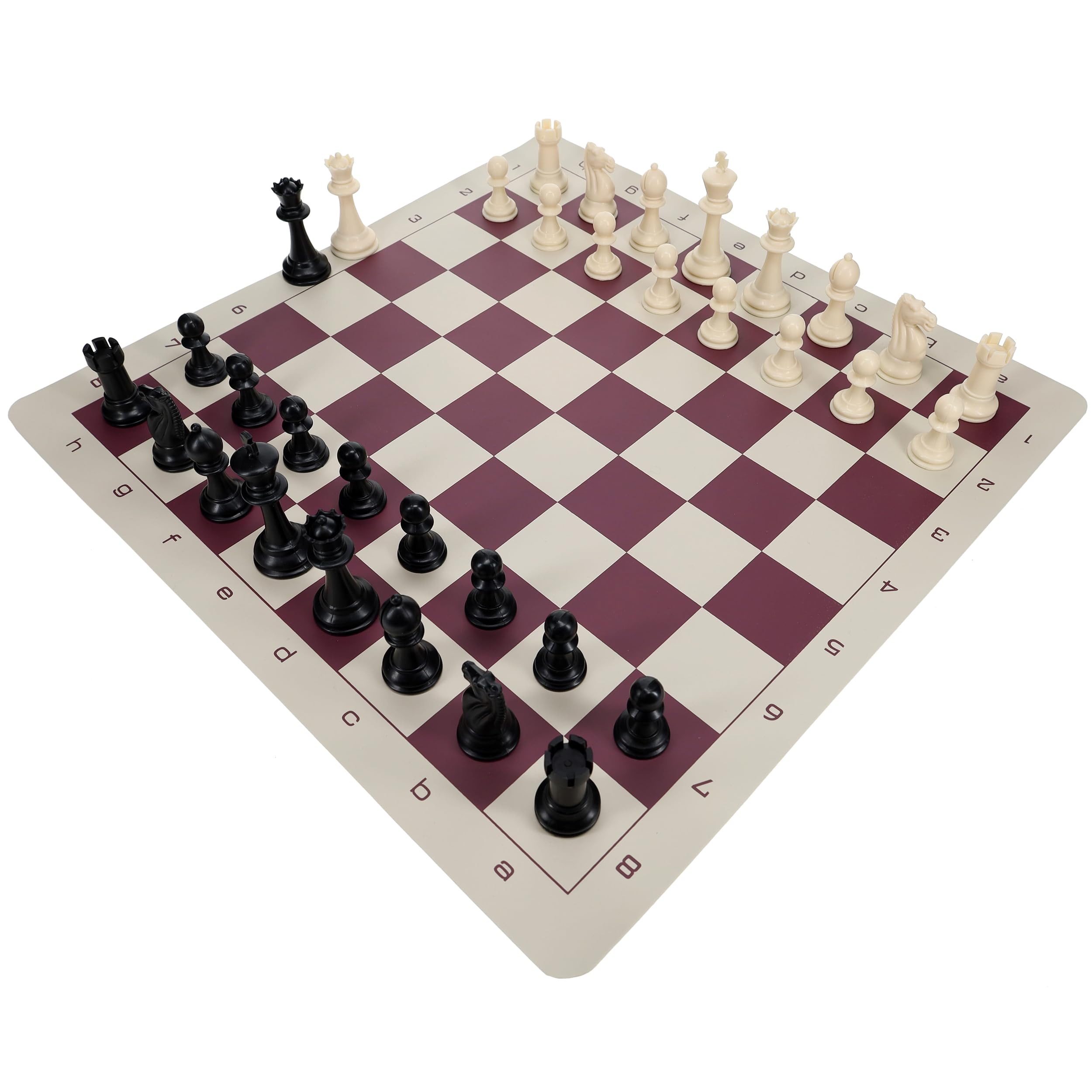 WE Games Travel Tournament Chess Set - 20 Inch Burgundy Roll-Up Vinyl Chess Board with 34 Pieces (3.75 Inch King) | Portable Board Game for Adults & Family | Perfect for Travel, Camping, and Indoor Game Nights