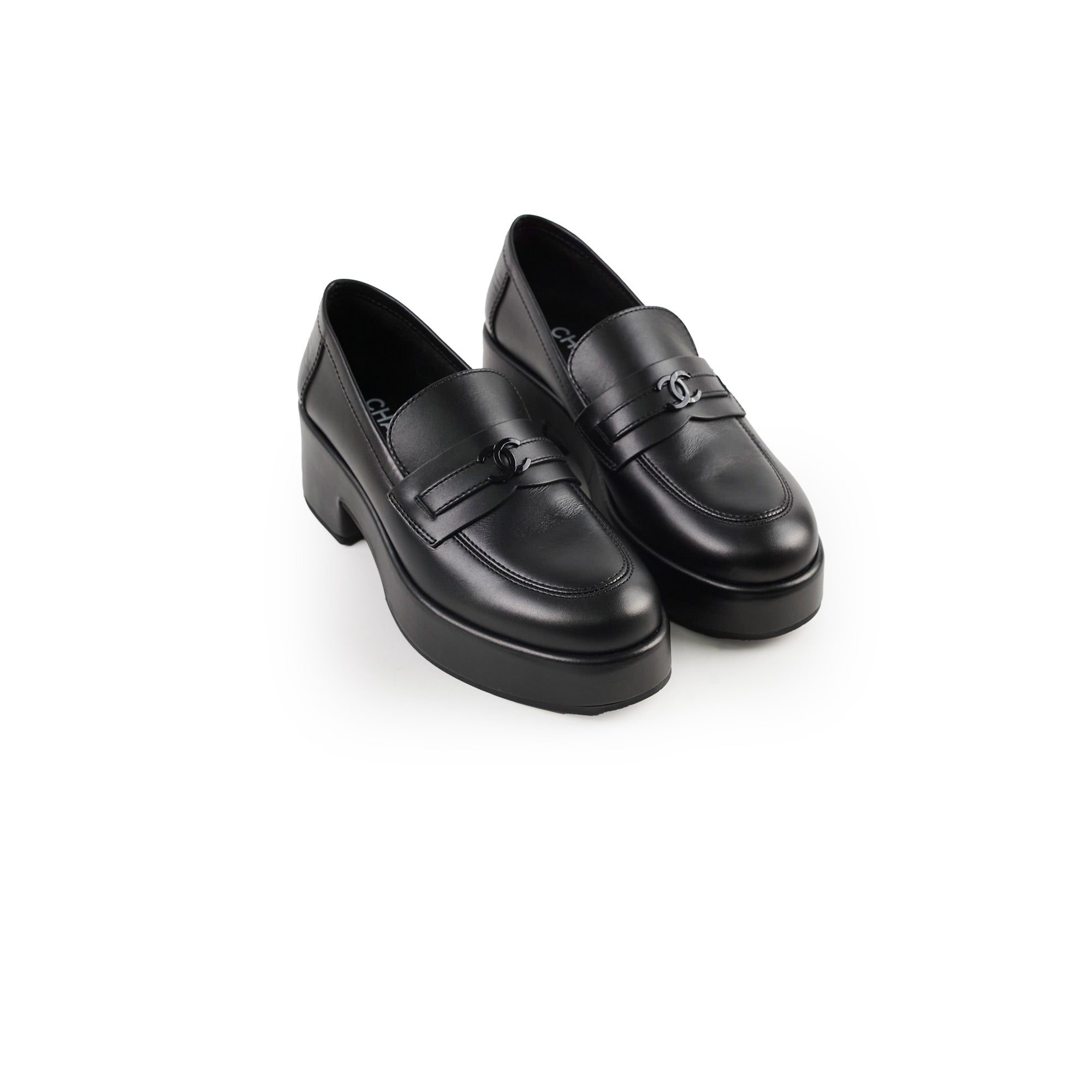 Chanel So Black Leather Loafers for Women - Size 41 US (EU 42) - Classic Comfortable Slip-On Shoes for Work, Office & Casual Wear
