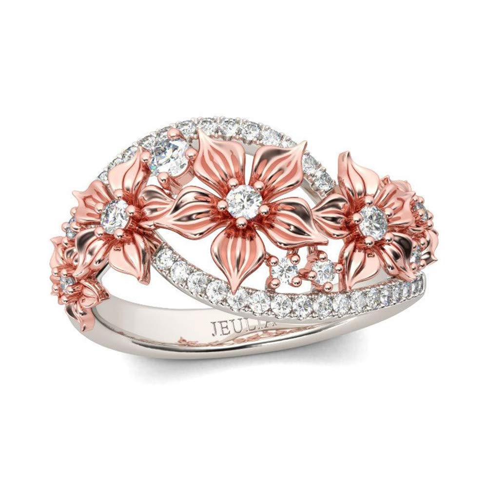 Jeulia 925 Sterling Silver Floral Ring for Women - Elegant Flower Band Ring with Brilliant Diamonds | Wedding, Engagement, Anniversary, Promise Jewelry Set | Perfect for Romantic Gifts & Special Occasions