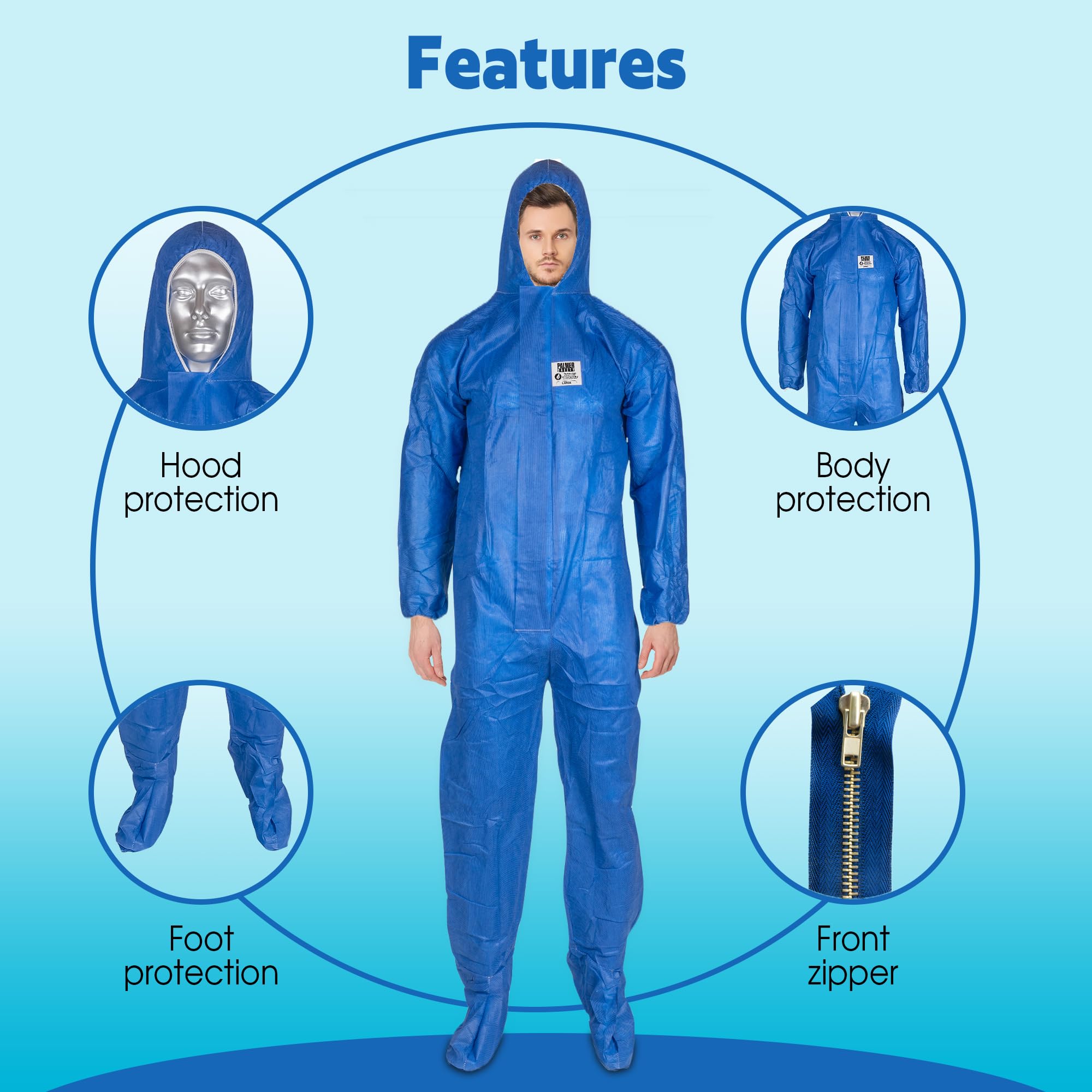 ATERET Disposable Coveralls 25 Pack - Blue Fire Retardant Protective Suit with Attached Hood | Full Body Protection for Oil & Gas Workers, Chemical Handling, Industrial Safety & Hazardous Environments