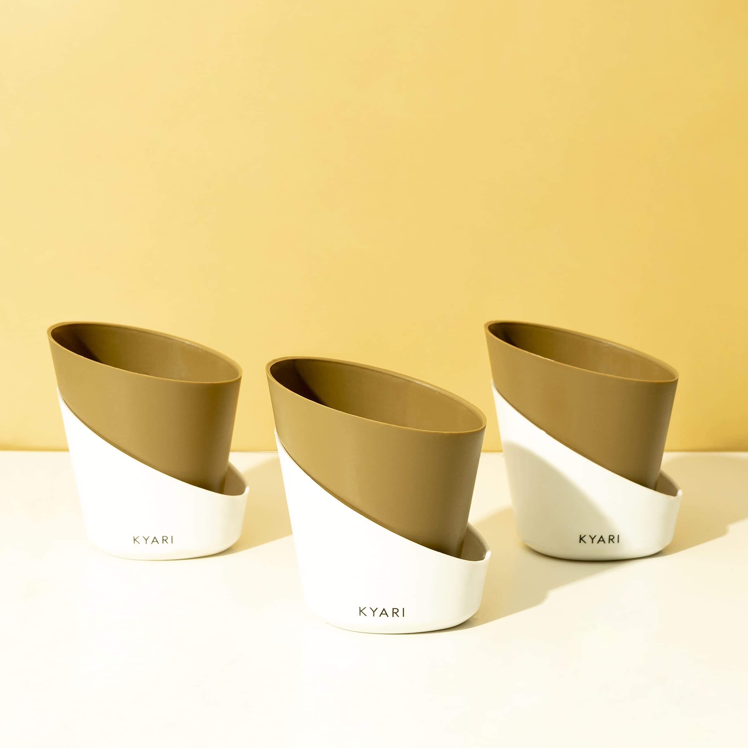 KYARI Set of 3 Self-Watering Plant Pots in Dusky Brown - Indoor Flower Planters for Home, Office Decor - Perfect for Living Room, Kitchen, Bedroom, Tabletop & Gifts | Ideal for Succulents, Herbs & Small Houseplants (Plants Not Included)