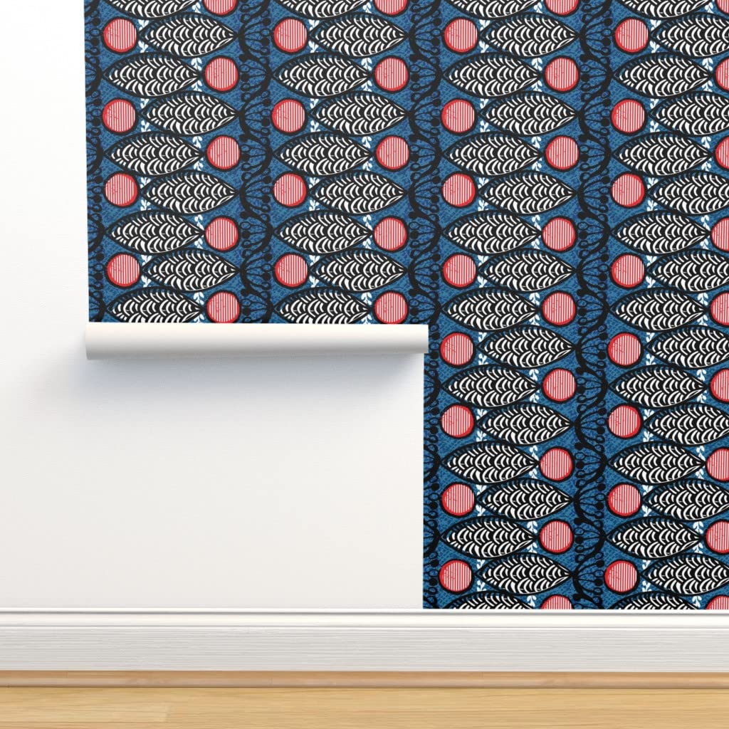 12ft x 2ft Removable Wallpaper - African Inspired Fish Dots Boho Afrocentric Design | Pre-Pasted Peel & Stick Wall Covering for Bedroom, Nursery, or Home Office Decor by Spoonflower