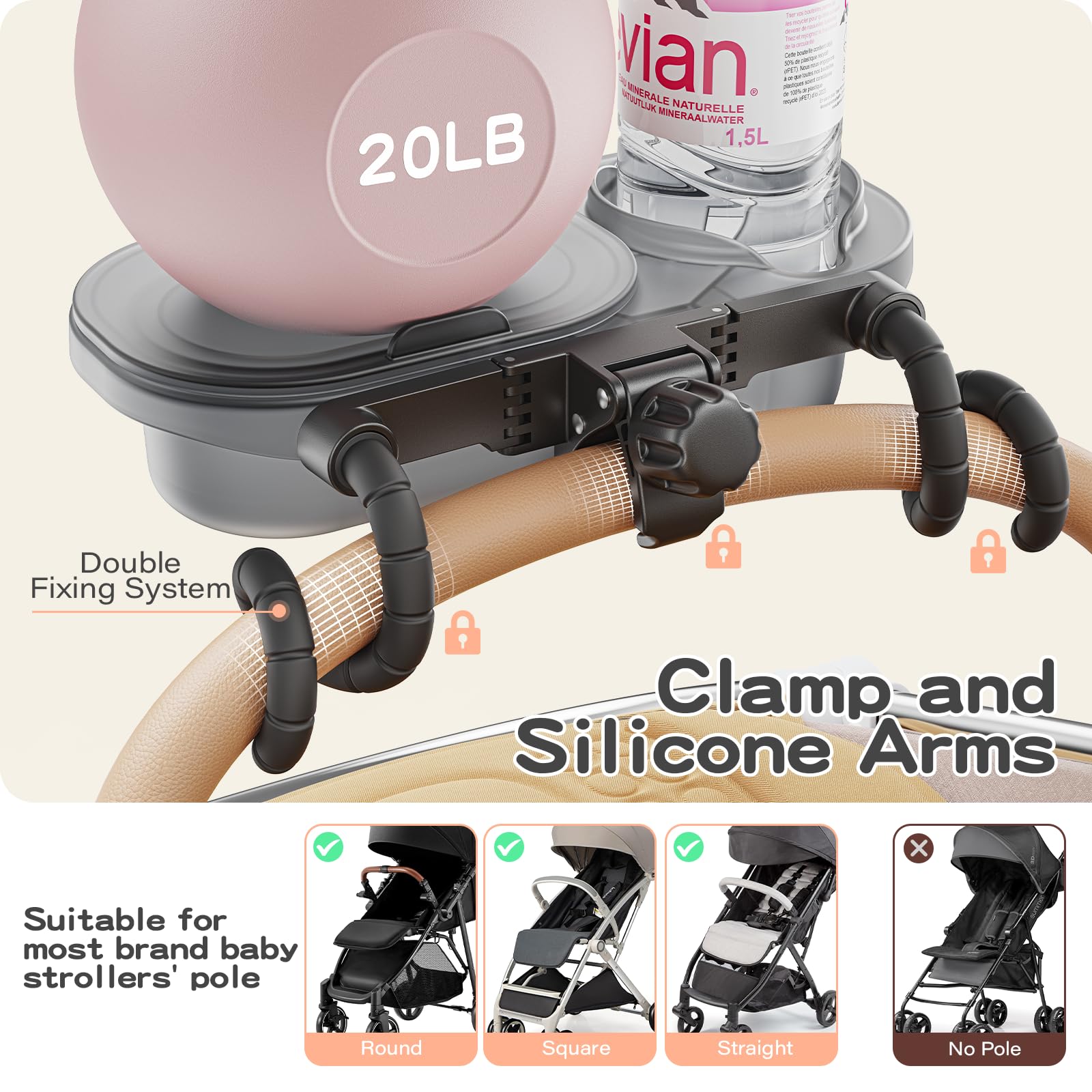 3-in-1 Universal Stroller Snack Tray with Dust Cover - Sturdy Cup Holder, Snack & Phone Organizer - Detachable & Dishwasher Safe Baby Travel Accessories for On-the-Go Parents - Perfect for Park Visits, Shopping & Road Trips