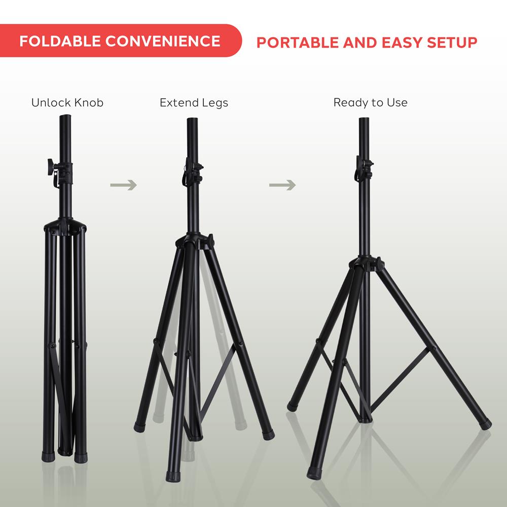 6 Ft Universal Tripod Speaker Stand - Heavy Duty Adjustable PA System Stand for DJ, Band & Live Performances - Perfect for Indoor & Outdoor Events