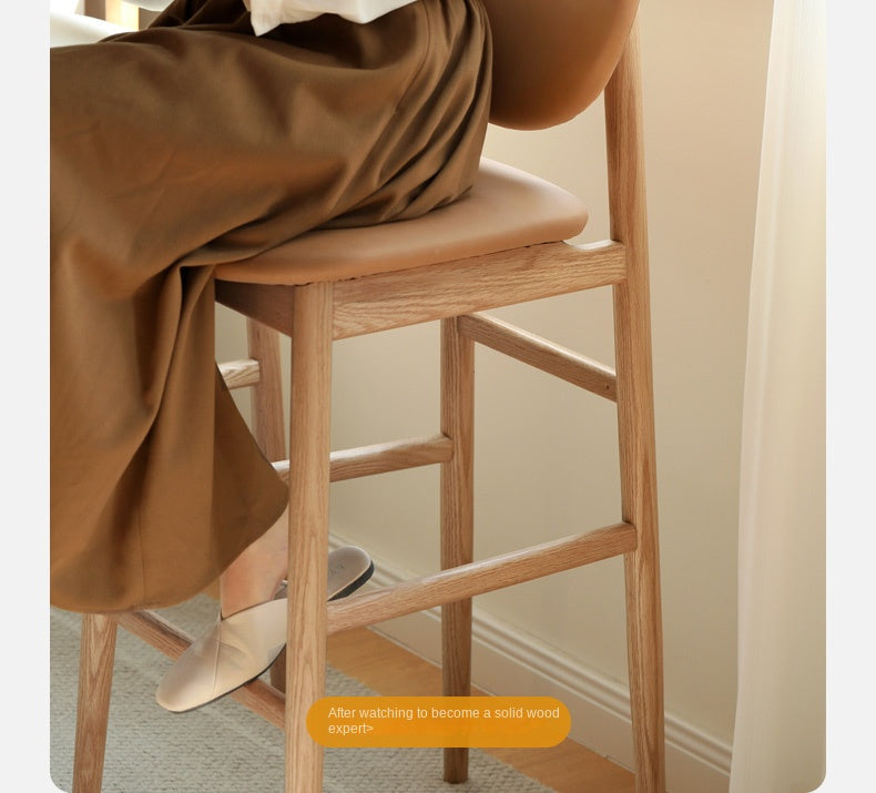 Solid Oak Wood Japanese Modern Bar Stool - Comfortable & Stylish Bar Chair for Kitchen Island, Dining Counter, and Home Bar