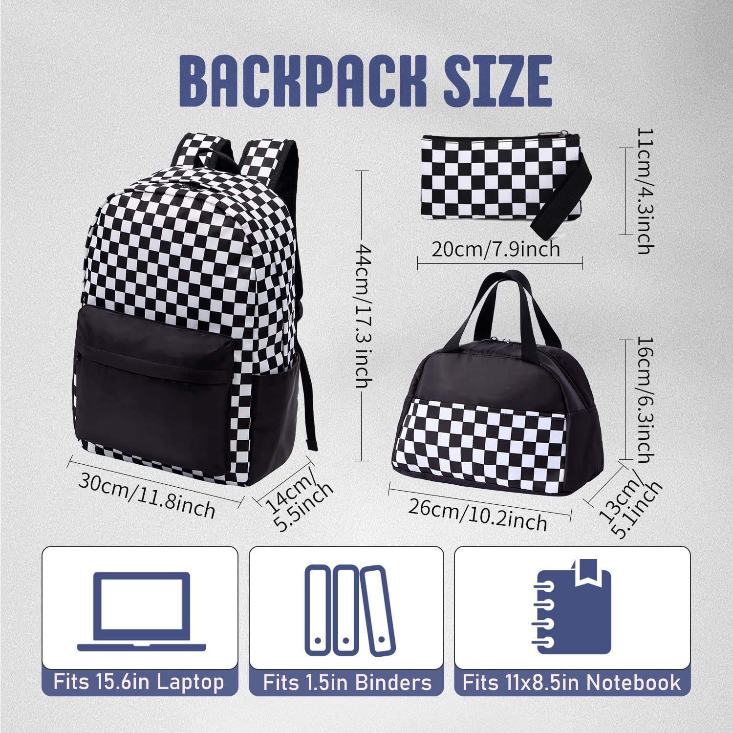 Checkered Backpack for Kids - Large Capacity Waterproof School Backpack, Lightweight & Durable - Perfect for School, Travel & Outdoor Activities