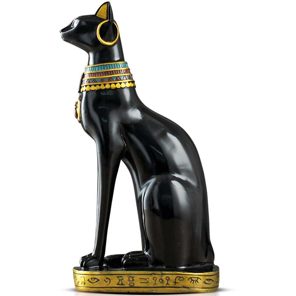 Ancient Egyptian Cat Statue - Handcrafted Resin Bastet Goddess Sculpture (14.6 Inches) for Home, Office, Cafe Decor - Perfect for Boho, Vintage & Egyptian Theme Interiors