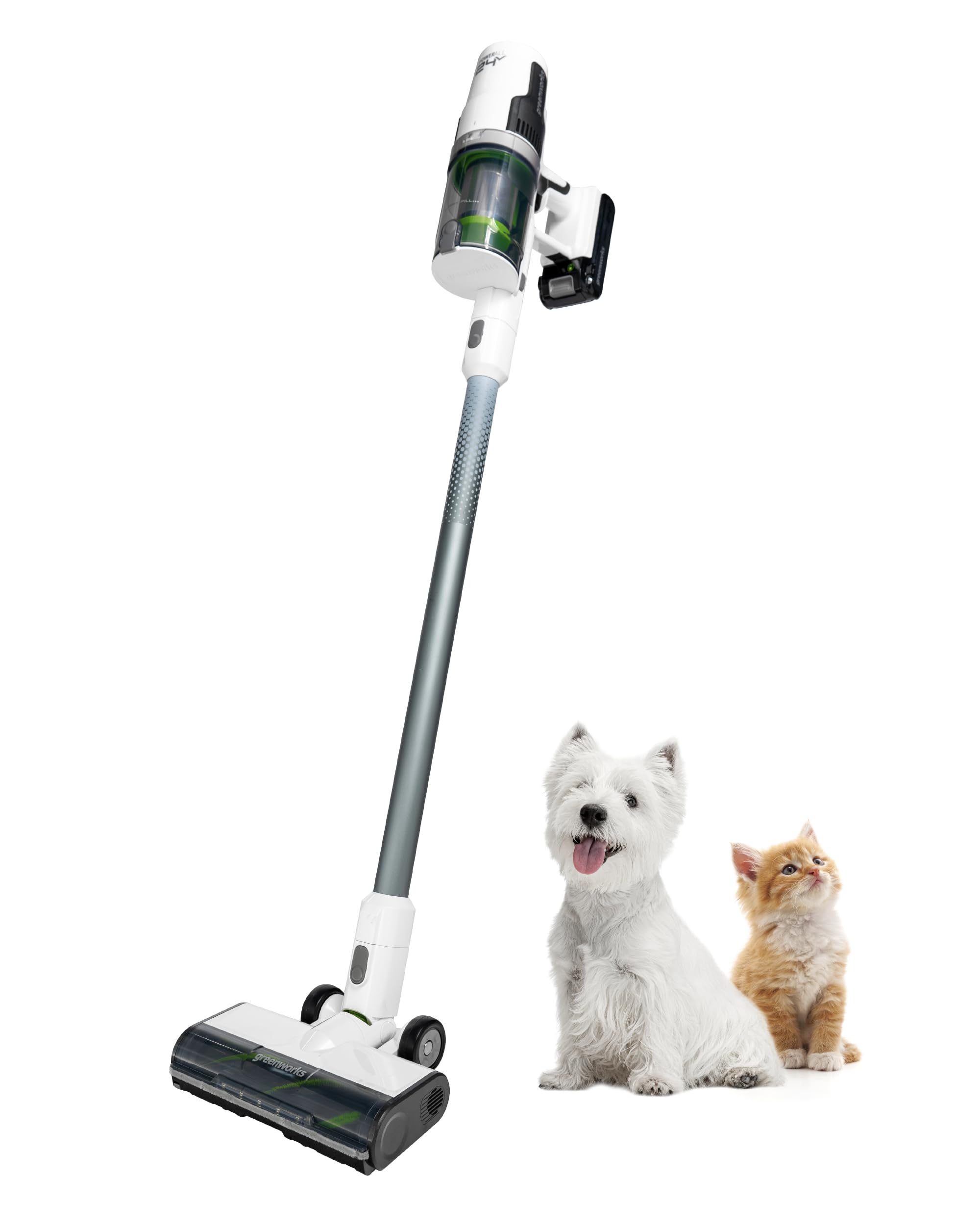Greenworks 24V Cordless Stick Vacuum Cleaner - Lightweight Handheld Vacuum for Pet Hair, Hard Floors & Carpets - HEPA Filtration System, 4Ah Battery with 30-Min Charge - Perfect for Home, Car & Allergy Sufferers (White)