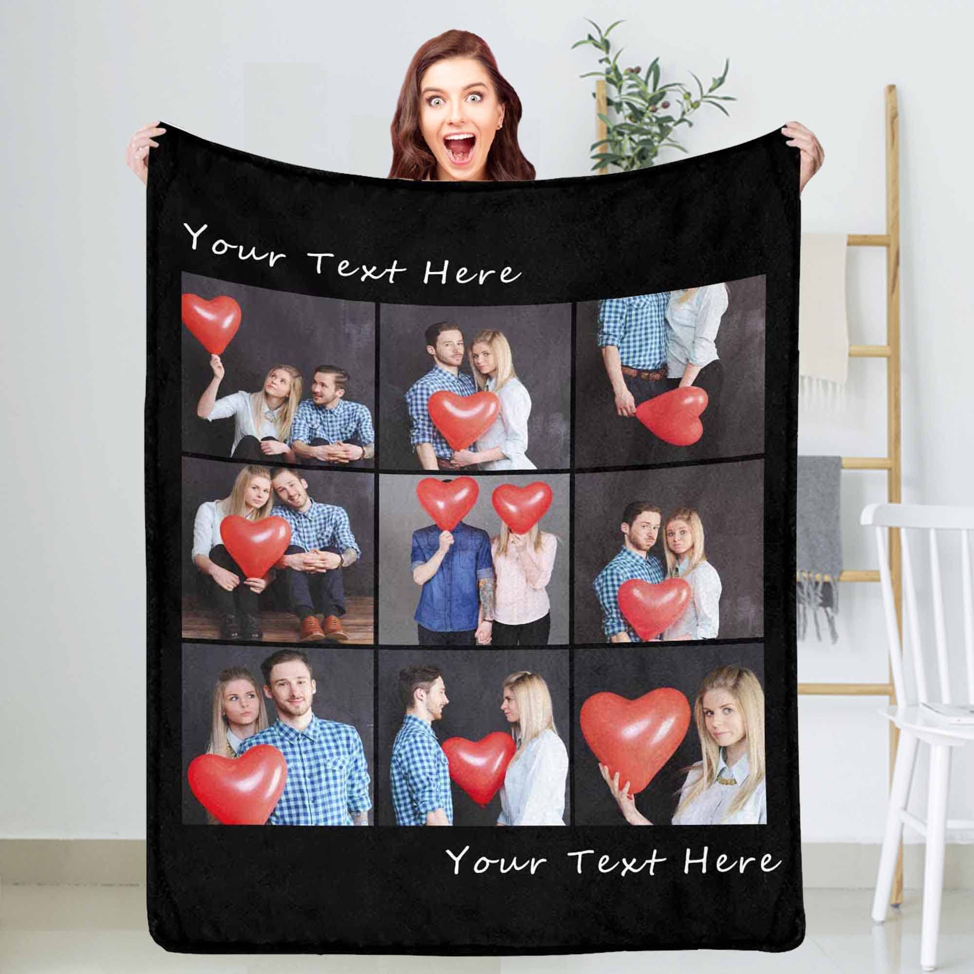 Custom Photo Blanket - Personalized Photo Collage Blanket for Family, Dog Memorial Gift - Perfect for Birthdays, Mother's Day, Christmas & Valentine's Day - Cozy Home Decor & Thoughtful Present (Holds 9 Photos)