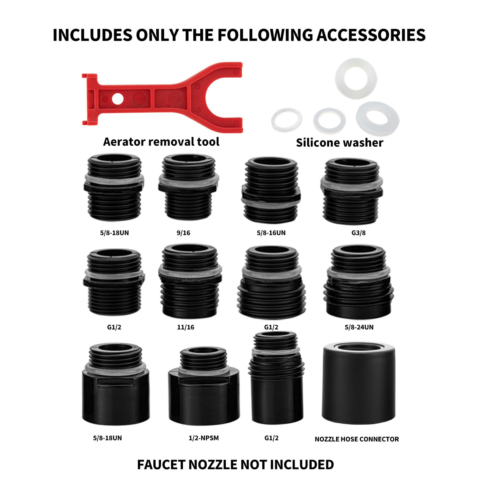 12-Piece Pull Down Kitchen Faucet Head Adapter Kit - Universal Sink Spray Head Adapters (Accessories Only, No Faucet Nozzle Included) - Black Hose Connector for Easy Installation - Perfect for Kitchen Sink Upgrades & DIY Plumbing Repairs