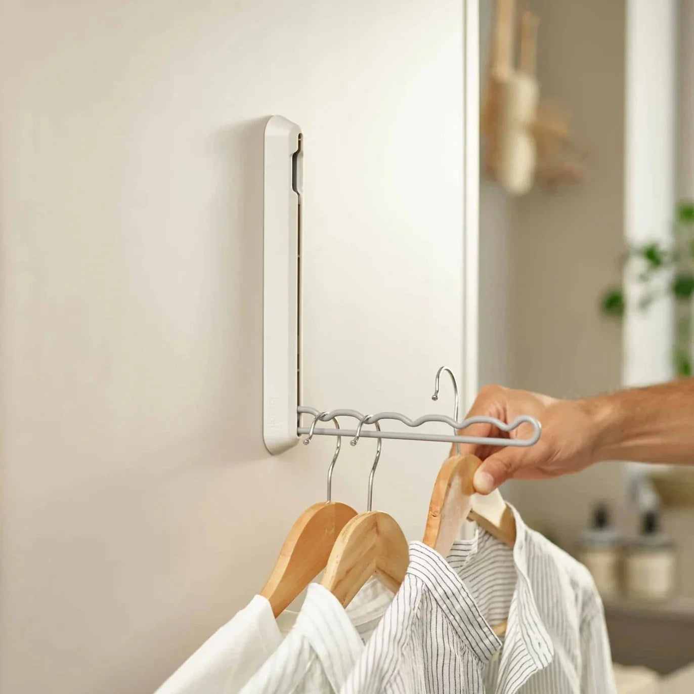 Orderly™ Ecru Retractable Hanging Rail - Space Saving Closet Organizer for Clothes, Scarves & Belts | Perfect for Bedroom, Closet & Dorm Organization