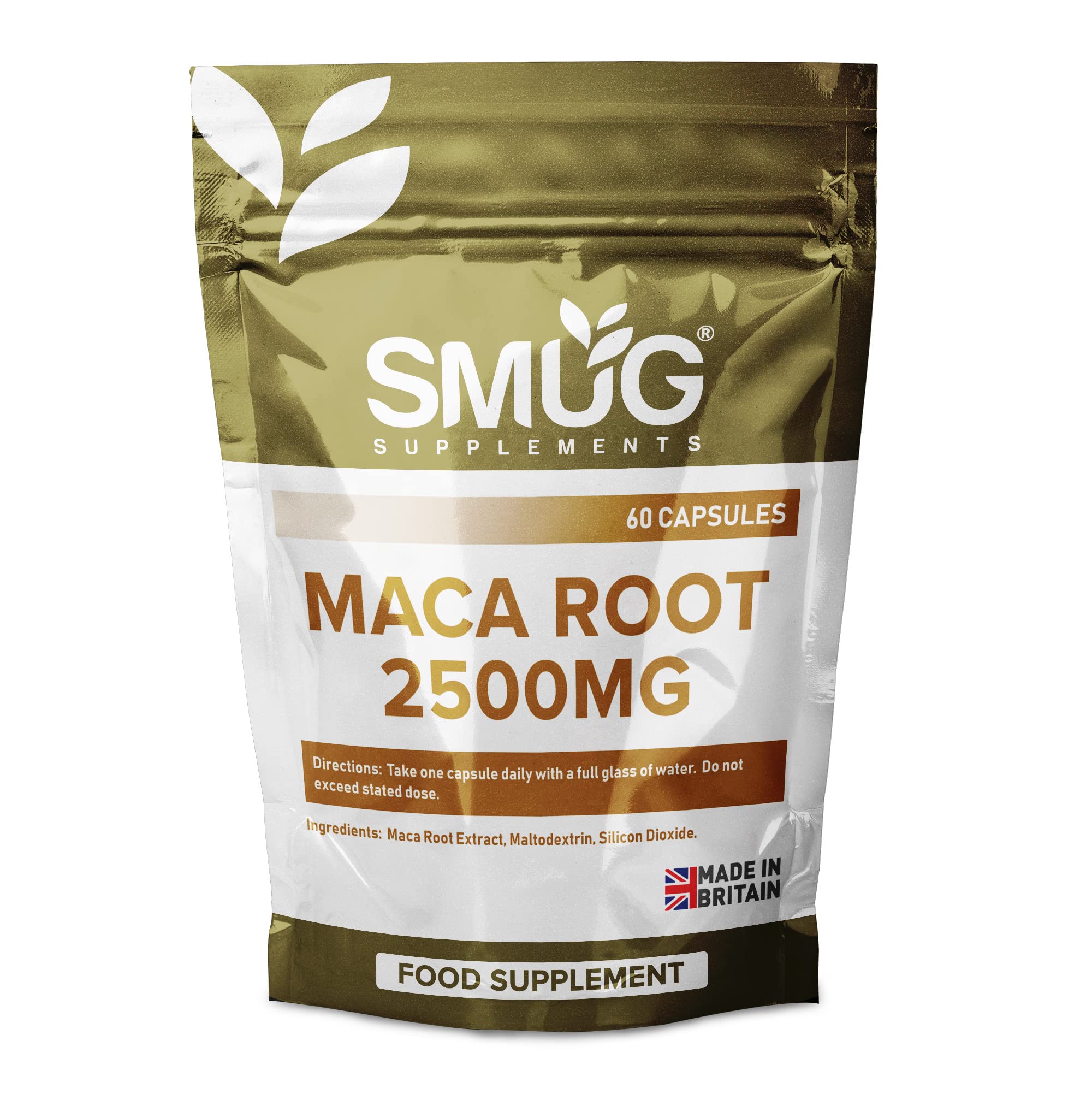 SMUG Supplements Maca Root 2500mg Capsules - 60 High Potency Peruvian Ginseng Maca Powder Supplement for Energy, Stamina & Hormone Balance - Natural Adaptogen for Men & Women - Perfect for Workout Recovery, Stress Relief & Libido Support