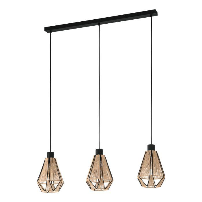Eglo Adwickle 3-Light Black Metal Wire & Hemp Ceiling Pendant Light Fixture - Modern Farmhouse Lighting for Kitchen, Dining Room, and Bedroom