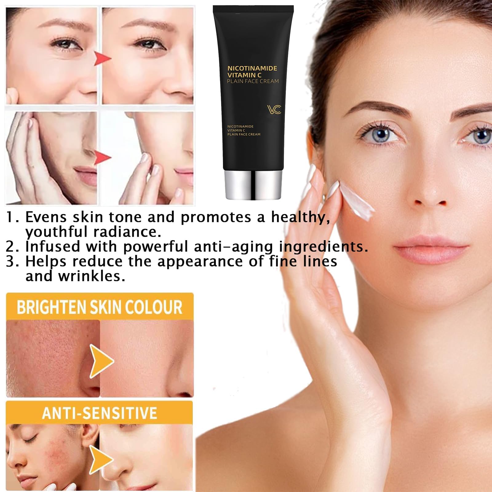 Niacinamide Vitamin C Black Tube Cream for Skin - Multifunctional Hydrating Niacinamide Makeup Cream, Niacinamide Vitamin C Facial Cream, Nicotinamide with Vitamin C (1pc) - Perfect for Daily Skincare & Makeup Routine