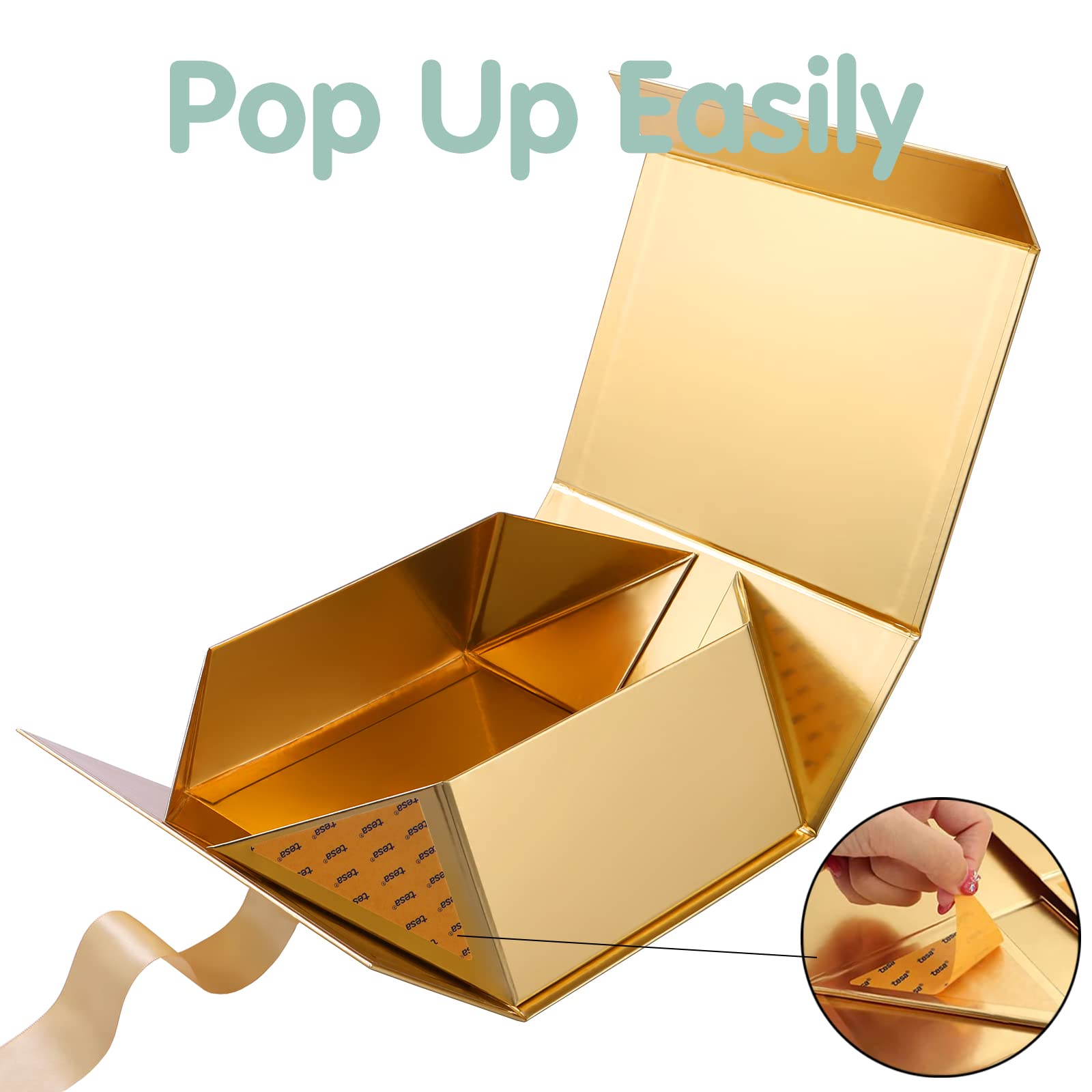 Happy Potato Gift Box with Ribbon - 9x6.5x3.8 Inches Gold Magnetic Gift Box with Lid - Bridesmaid Proposal Box, Wedding Party Favors, Jewelry & Keepsake Storage - Glossy Finish for Special Occasions