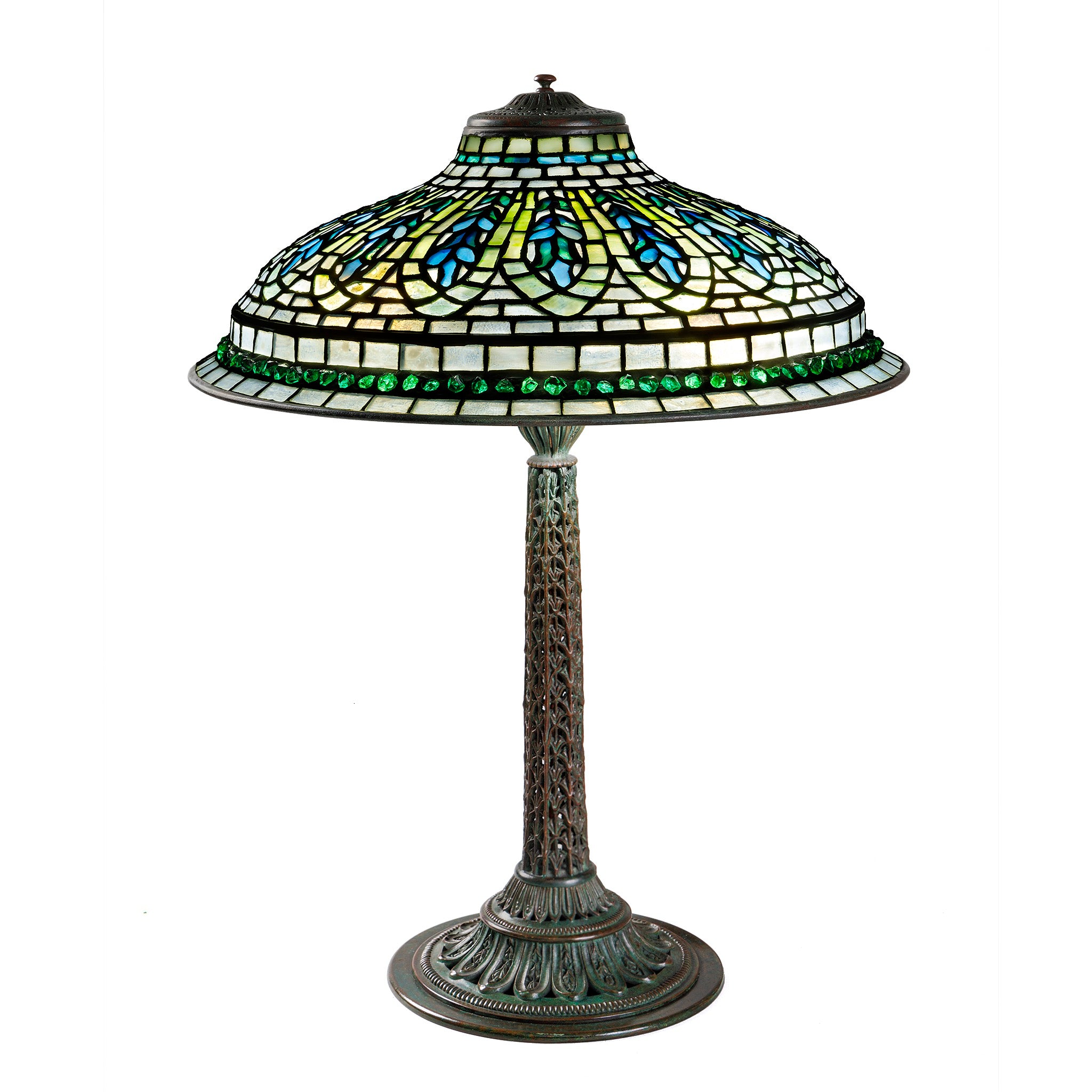 Tiffany Studios New York Gentian Flared Table Lamp - Antique Stained Glass Lamp for Home Decor, Living Room, Bedroom & Office Lighting