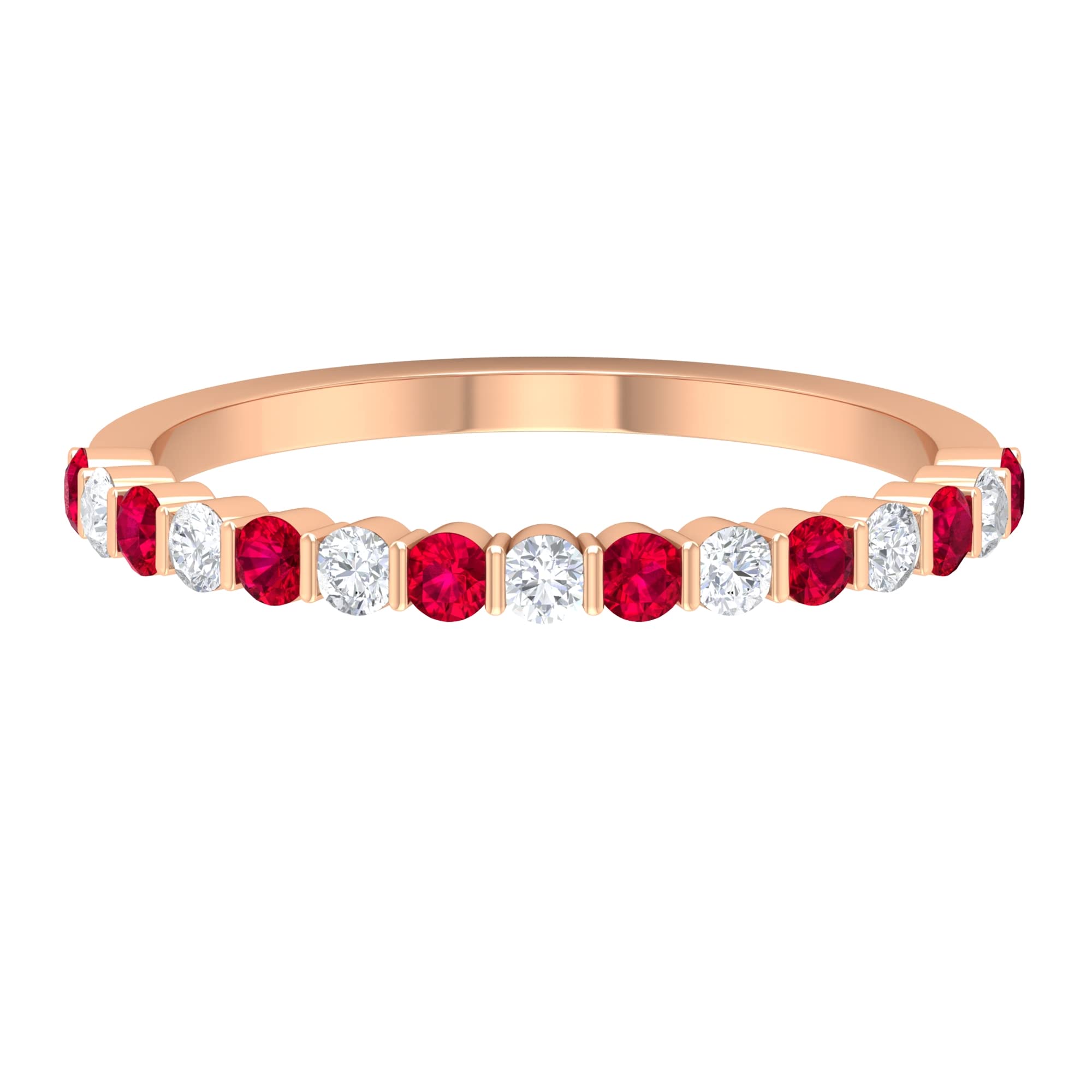 3/4 CT Ruby and Diamond Ring - 14K Solid Gold Half Eternity Band for Women | Elegant Gift for Anniversary, Engagement, Valentine's Day & Special Occasions