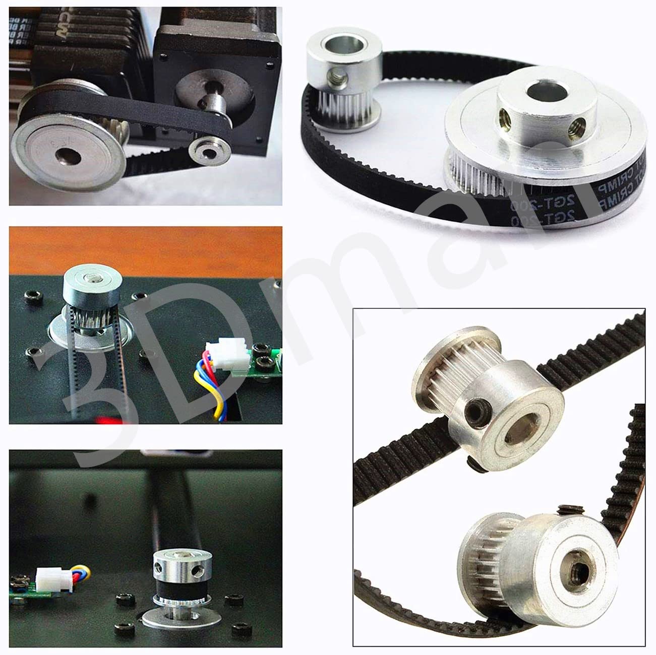 2GT Synchronous Wheel 20 & 60 Teeth 5mm Bore Aluminum Timing Pulley with 2pcs 200mm x 6mm Belt for 3D Printers, CNC Machines, and Robotics Applications