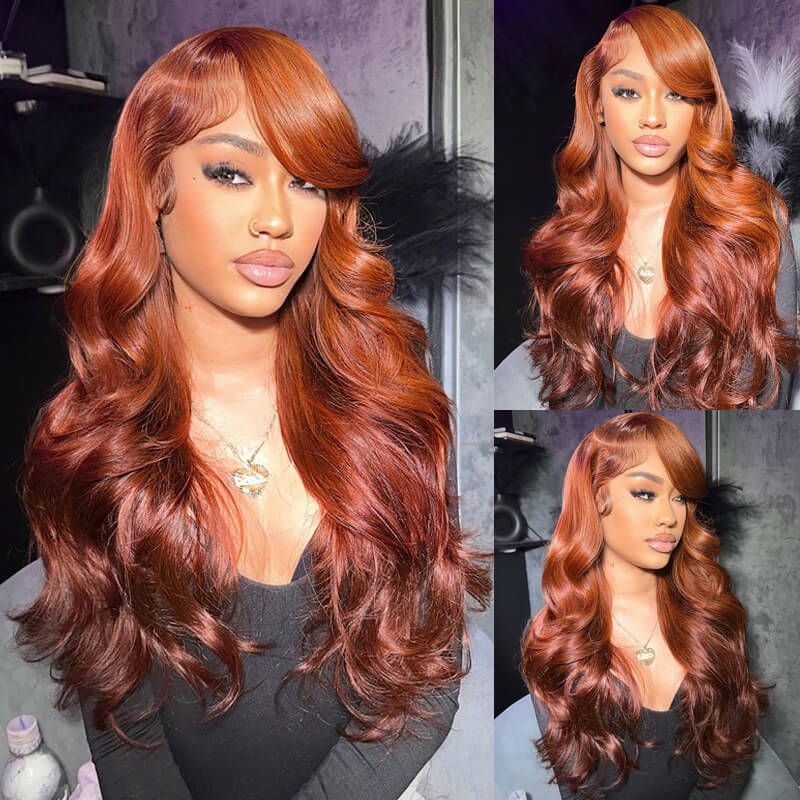 Eullair Golden Red Brown Ginger Body Wave Lace Front Wig - Ombre Blonde Straight Human Hair Wigs for Women | TikTok Hairstylist Style | Perfect for Cosplay, Daily Wear & Special Occasions