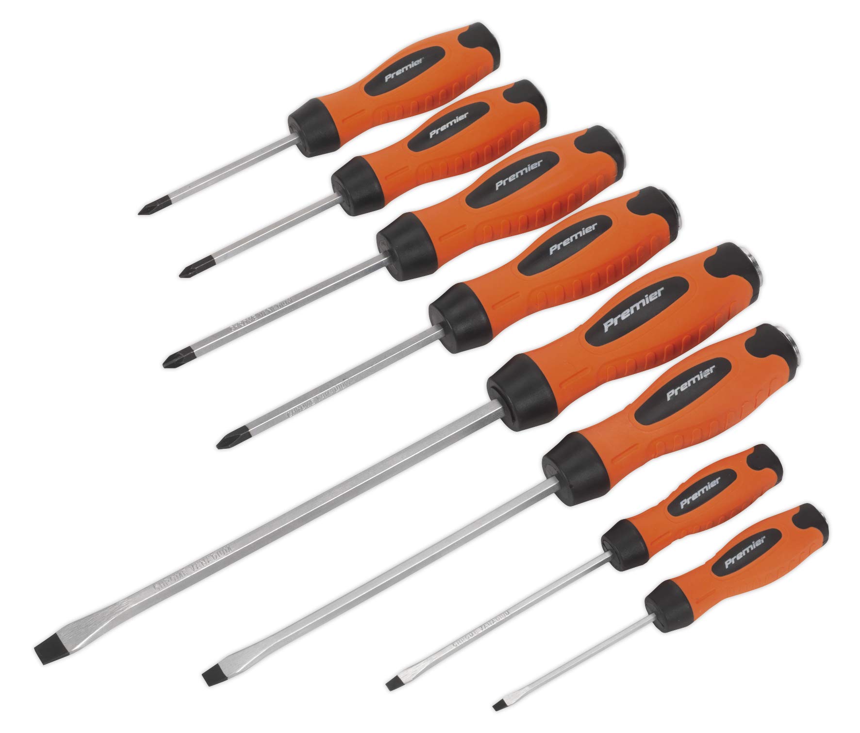 Sealey HV004 8-Piece Hammer-Thru Screwdriver Set with High-Visibility Orange Handles - Perfect for DIY, Construction, and Automotive Repair