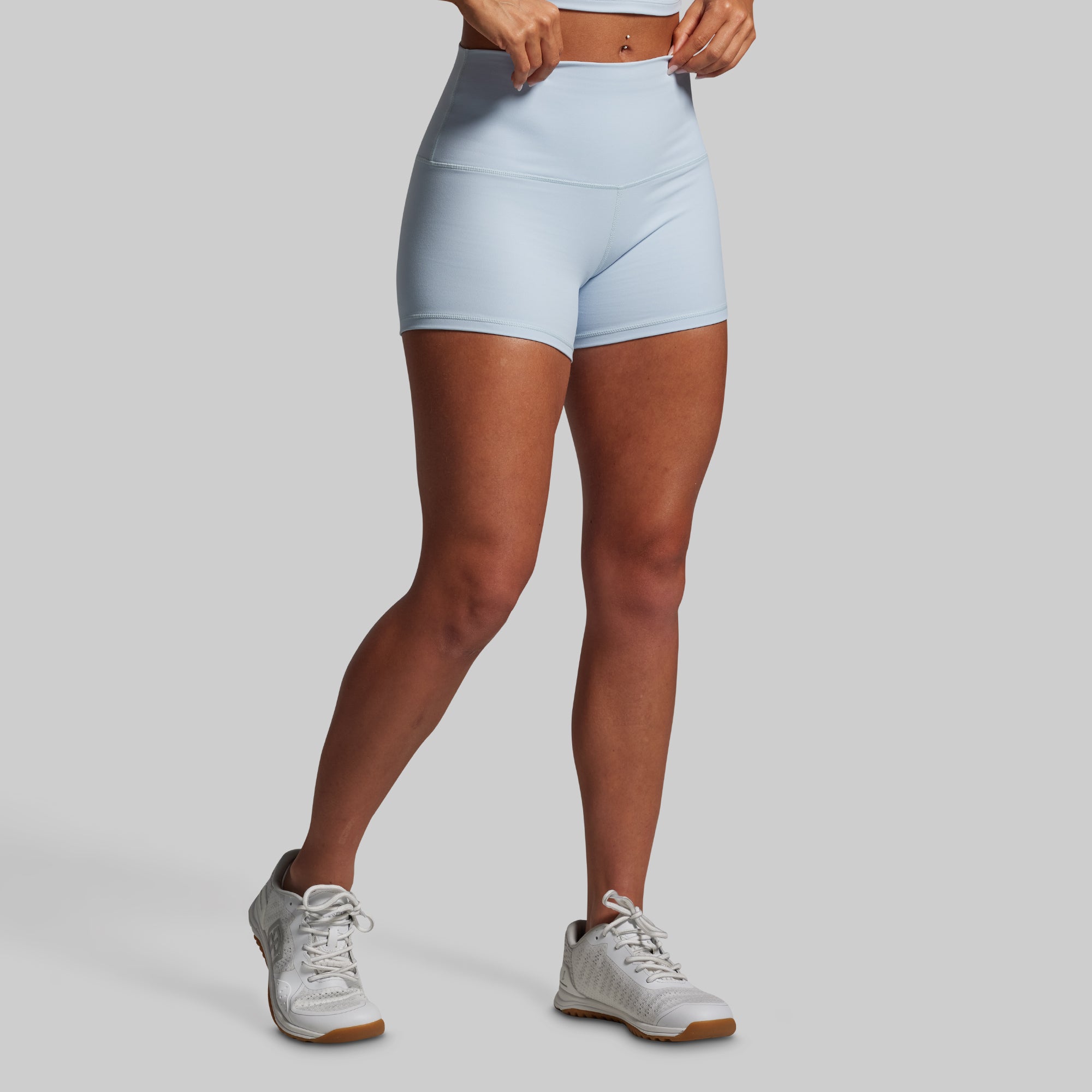 New Heights Booty Shorts for Women - High Waisted Denim Shorts (Chambray Blue) | Gym Workout, Yoga, Running & Summer Fashion