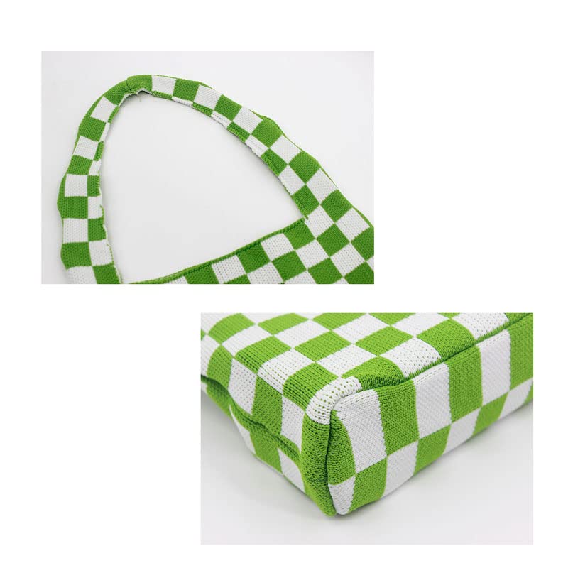 Checkered Tote Bag for Women - Stylish Knitted Shoulder Bag with Chessboard Pattern - Perfect for Shopping, Beach, Work & Daily Use