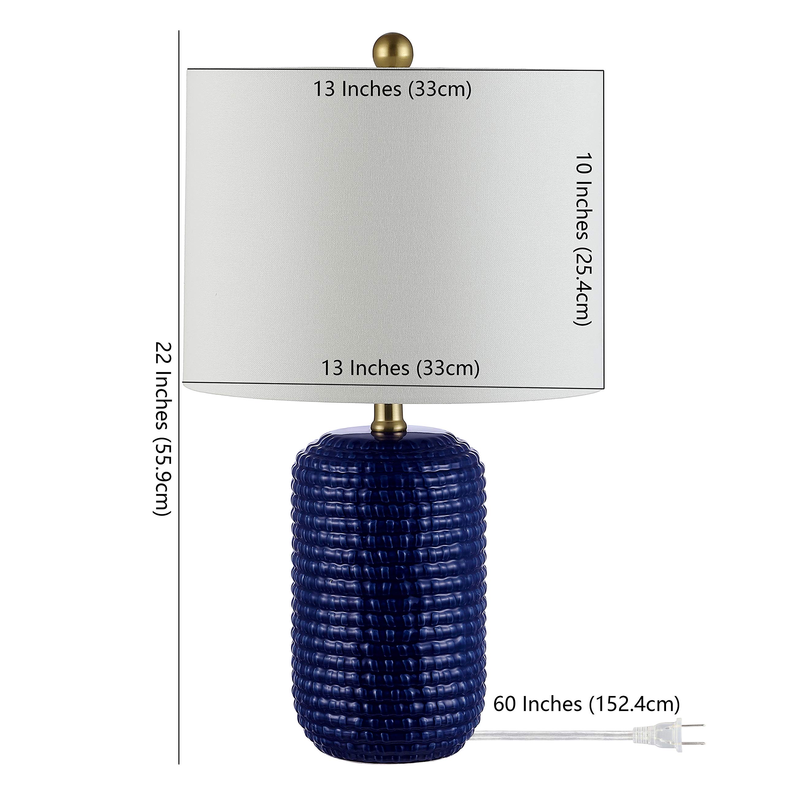 SAFAVIEH Jace 22-inch Modern Navy Blue Ceramic Table Lamp Set of 2 with LED Bulbs - Bedroom, Living Room, Home Office & Nightstand Lighting for Cozy Ambiance & Stylish Decor