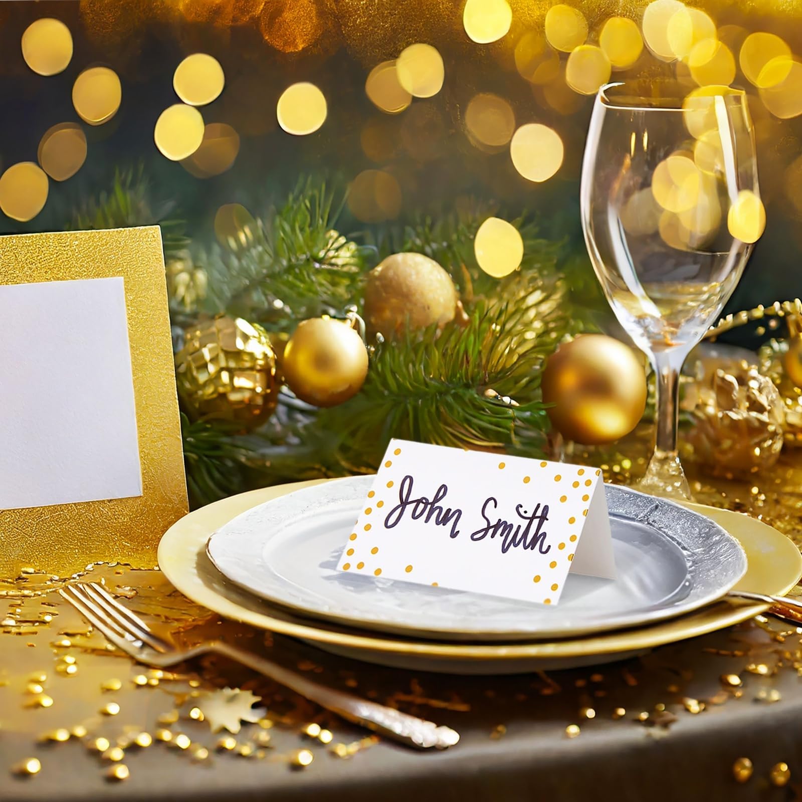 100 Pack Gold Foil Polka Dot Wedding Place Cards - Elegant Blank Table Name Cards for Wedding, Birthday, Banquet & Events - Perfect for Reserved Seating & Table Setting Decorations