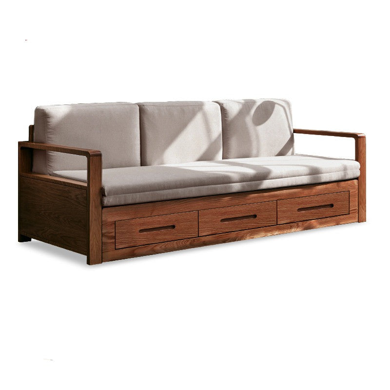 Oak Solid Wood Folding Storage Sofa Bed - Convertible Guest Bed & Space-Saving Furniture for Small Apartments, Living Rooms & Dorm Rooms