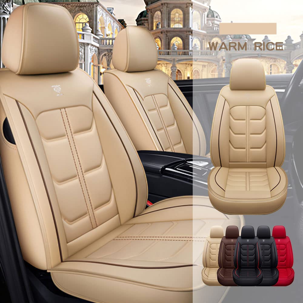 Premium PU Leather Waterproof Car Seat Covers for Mercedes-Benz C-Class (2005-2023) - Front Set Beige | Luxury Vehicle Interior Accessories for Comfort & Protection
