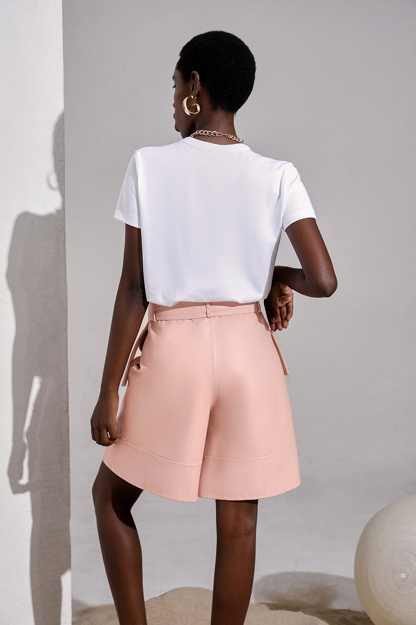 Women's High Waisted Wide Leg Leather Shorts with Belt - Fashion Paperbag Waist Shorts for Summer Outfits, Casual Wear & Street Style