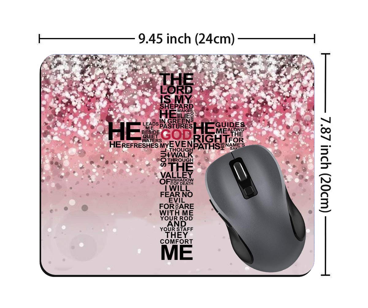 Pink Glitter Mouse Pad with Christian Cross Design - Non-Slip Rubber Base for Laptop & Computer - Cute Desk Accessory for Office, Gaming & Home Decor