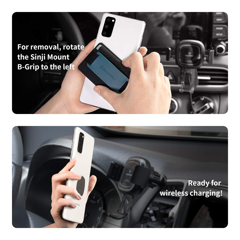 Sinjimoru Detachable Phone Wallet with Card Holder - Multi-Function Phone Stand & iPhone Grip for Wireless Charging (Not for MagSafe) | Perfect for Travel, Shopping & Daily Use - Sinji Mount B-Grip